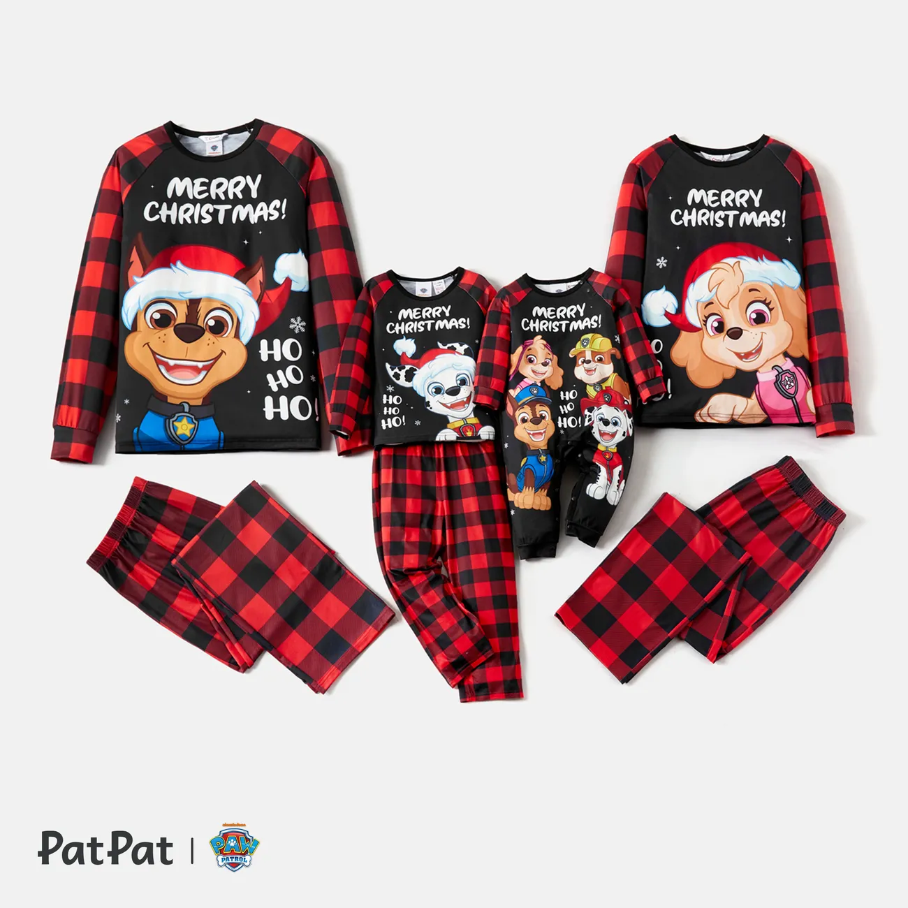 Patrulha Canina Natal Look de família Cão Manga comprida Conjuntos de roupa para a família Pijamas (Flame Resistant) vermelho preto big image 1