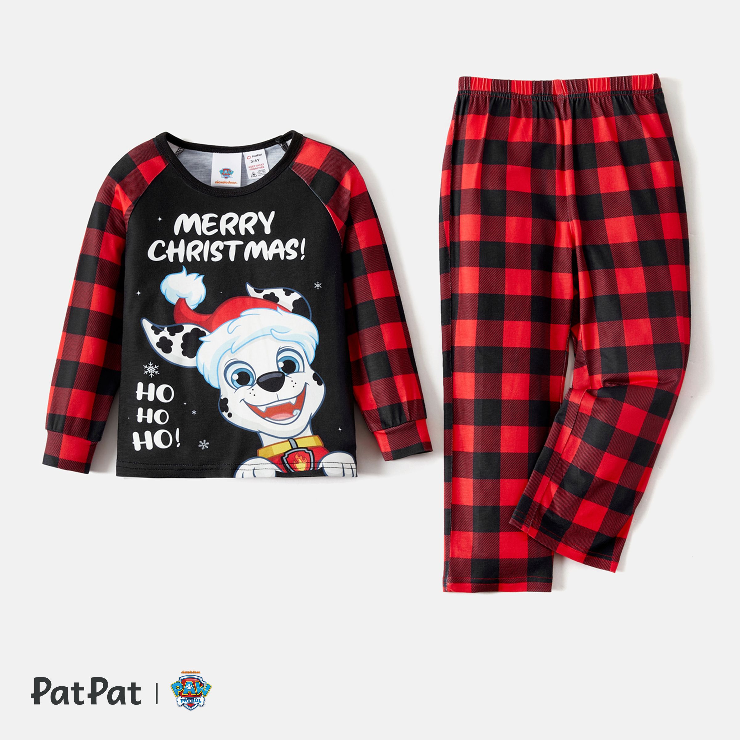 PAW Patrol Family Matching Christmas Red Plaid Long-sleeve Cartoon Graphic Pajamas Sets (Flame Resistant)