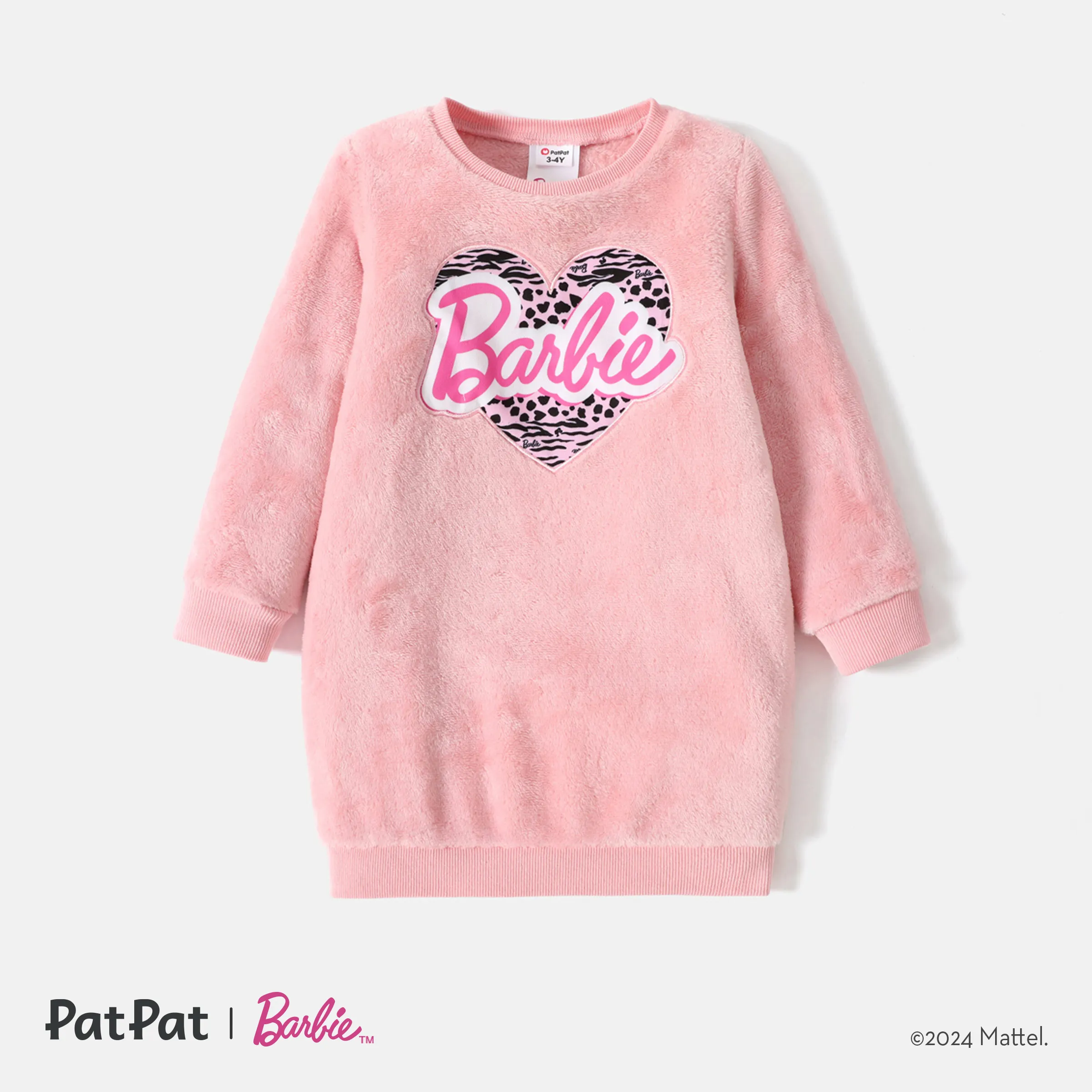 Barbie Toddler Girl Heart Print Fluffy Pullover Dress