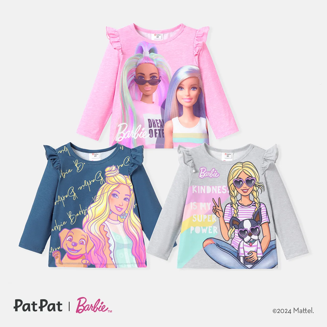 Barbie Toddler Girl Character Print Ruffled Long-sleeve Tee Tibetan blue big image 1