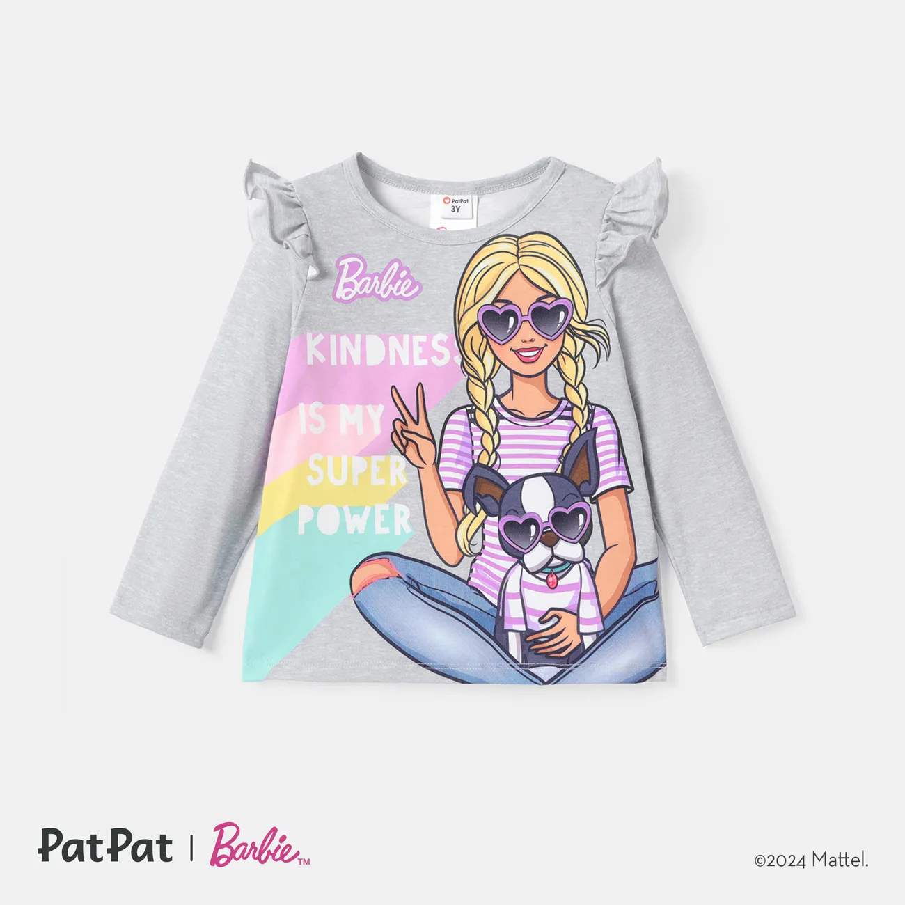 Barbie Criança Menina Bonito Manga comprida T-shirts cinza salpicado big image 1