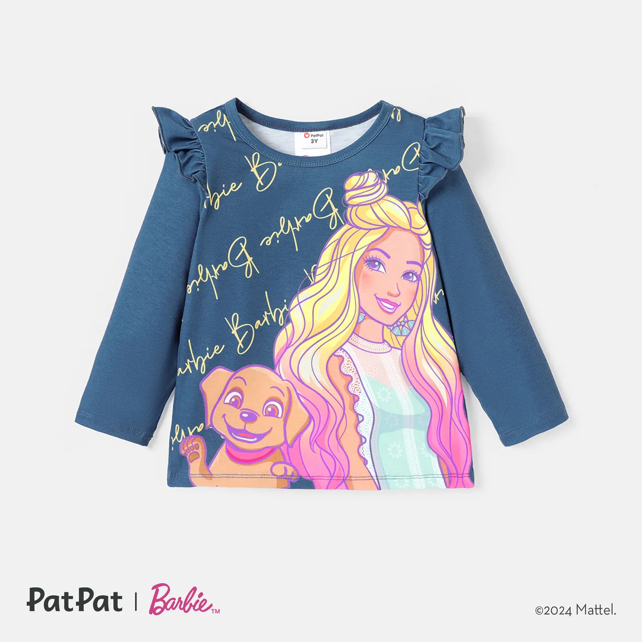 Barbie Toddler Girl Character Print Ruffled Long-sleeve Tee Tibetan blue big image 1