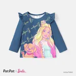 Barbie Criança Menina Bonito Manga comprida T-shirts azul tibetano
