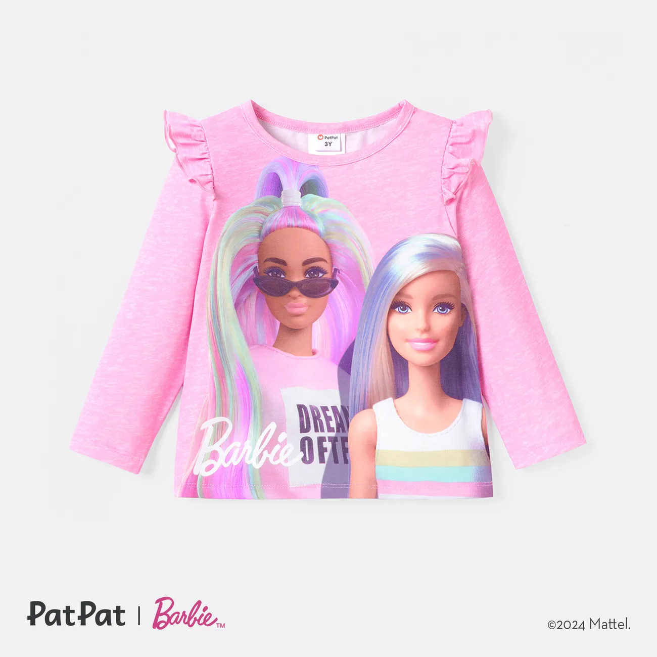 Barbie Toddler Girl Character Print Ruffled Long-sleeve Tee Pink big image 1