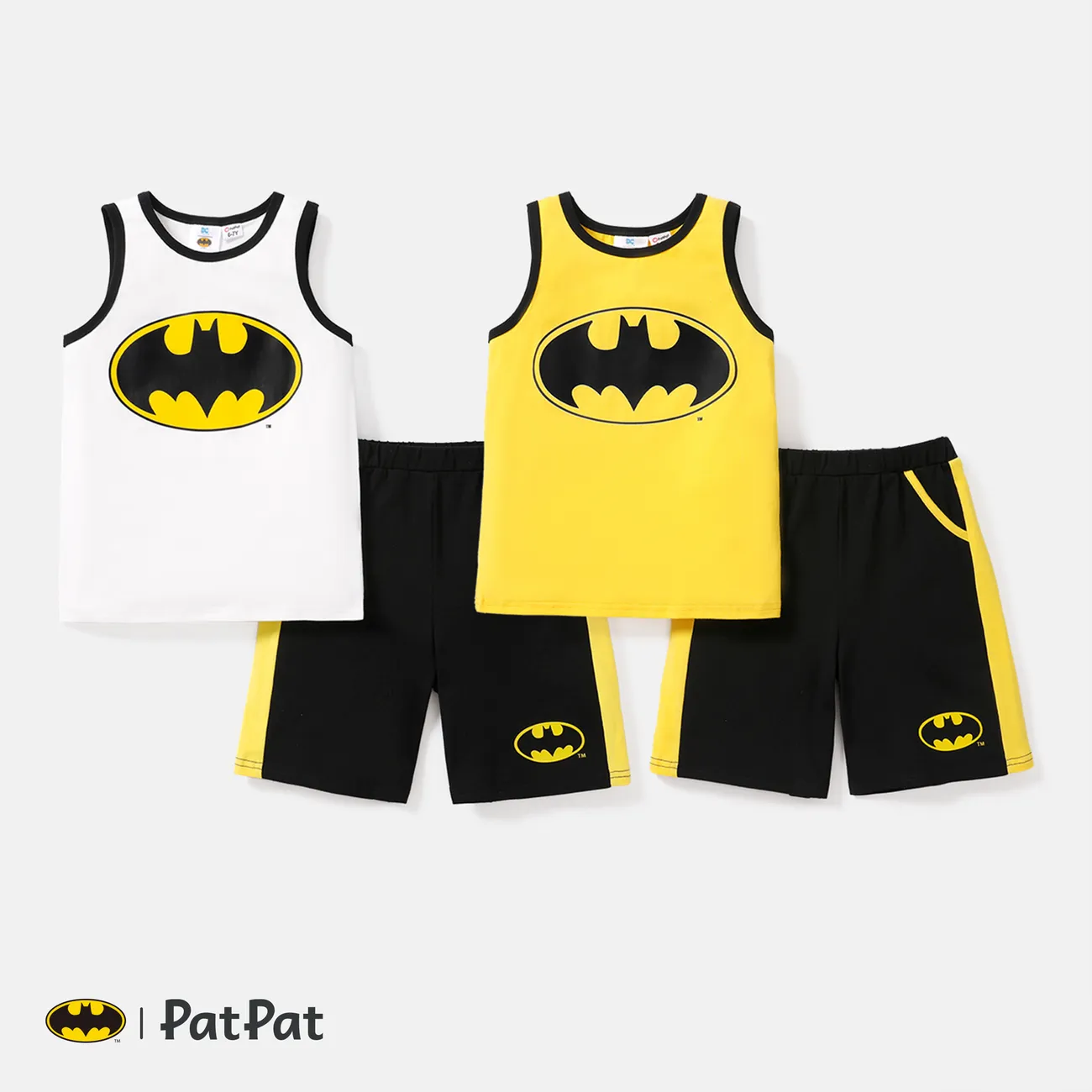 Batman 2pcs Kid Boy Cotton Tank Top and Colorblock Shorts Set White big image 1