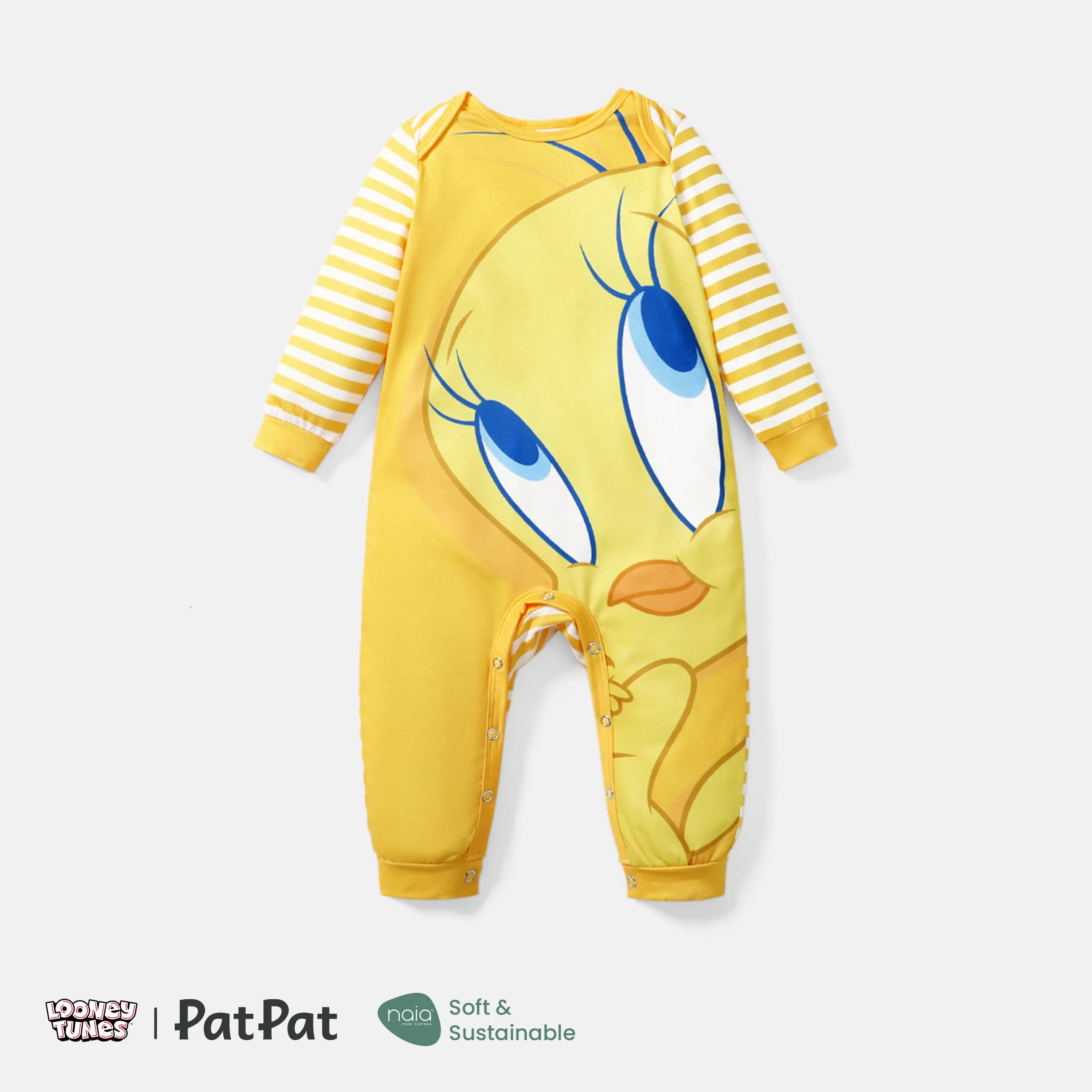 

Looney Tunes Baby Boy/Girl Cartoon Animal Print Striped Long-sleeve Naia™ Jumpsuit