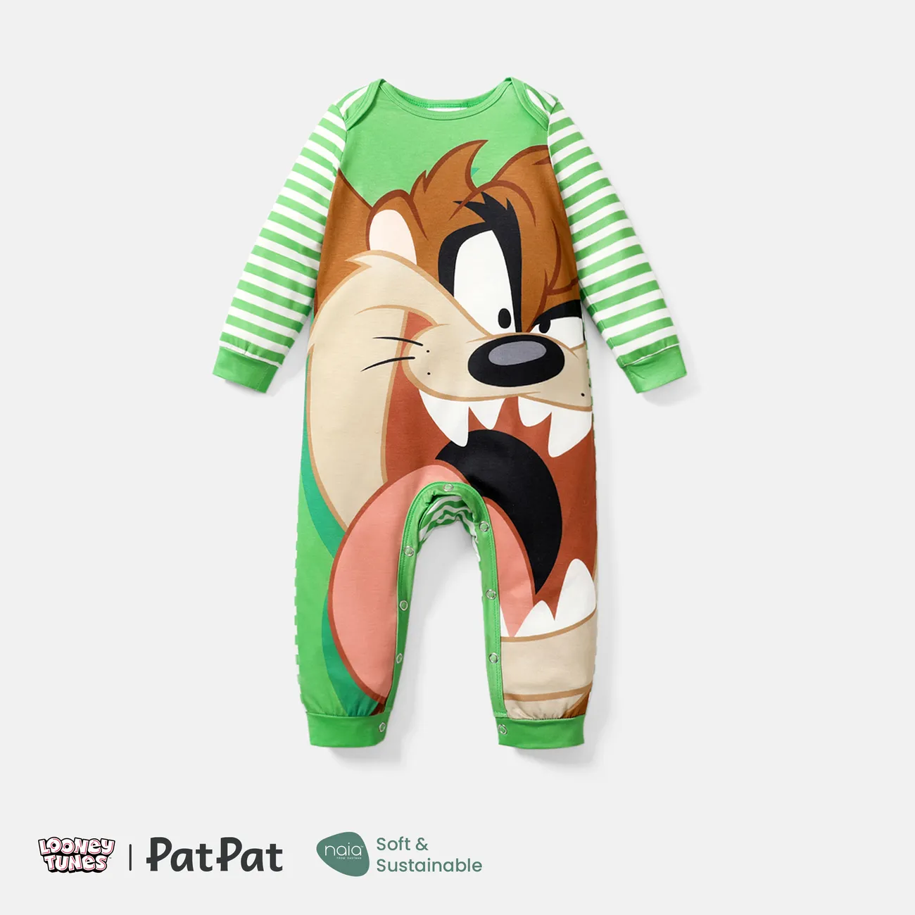 Looney Tunes Baby Boy/Girl Cartoon Animal Print Striped Long-sleeve Naia™ Jumpsuit