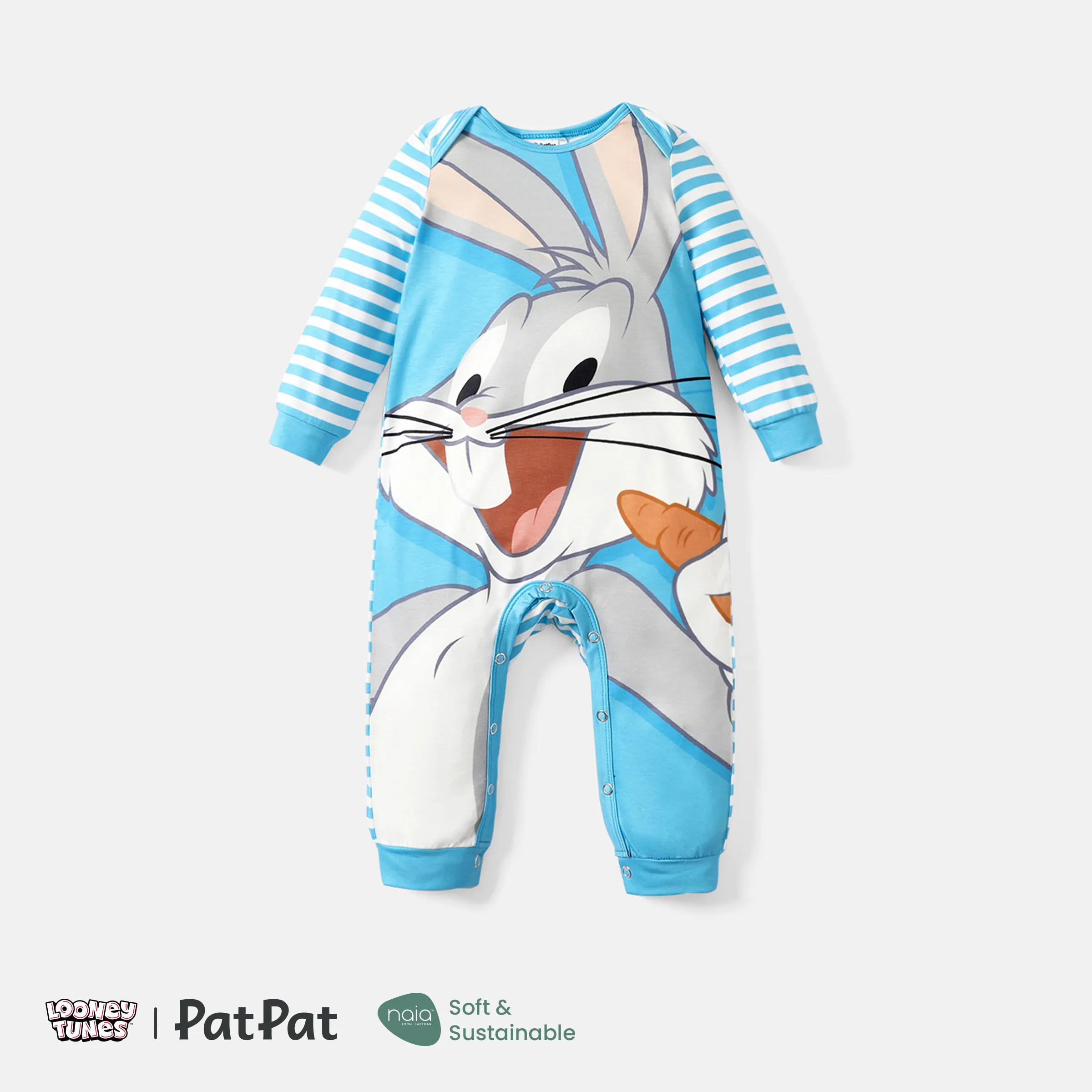 Looney Tunes Baby Boy/Girl Cartoon Animal Print Striped Long-sleeve Naiatm Jumpsuit