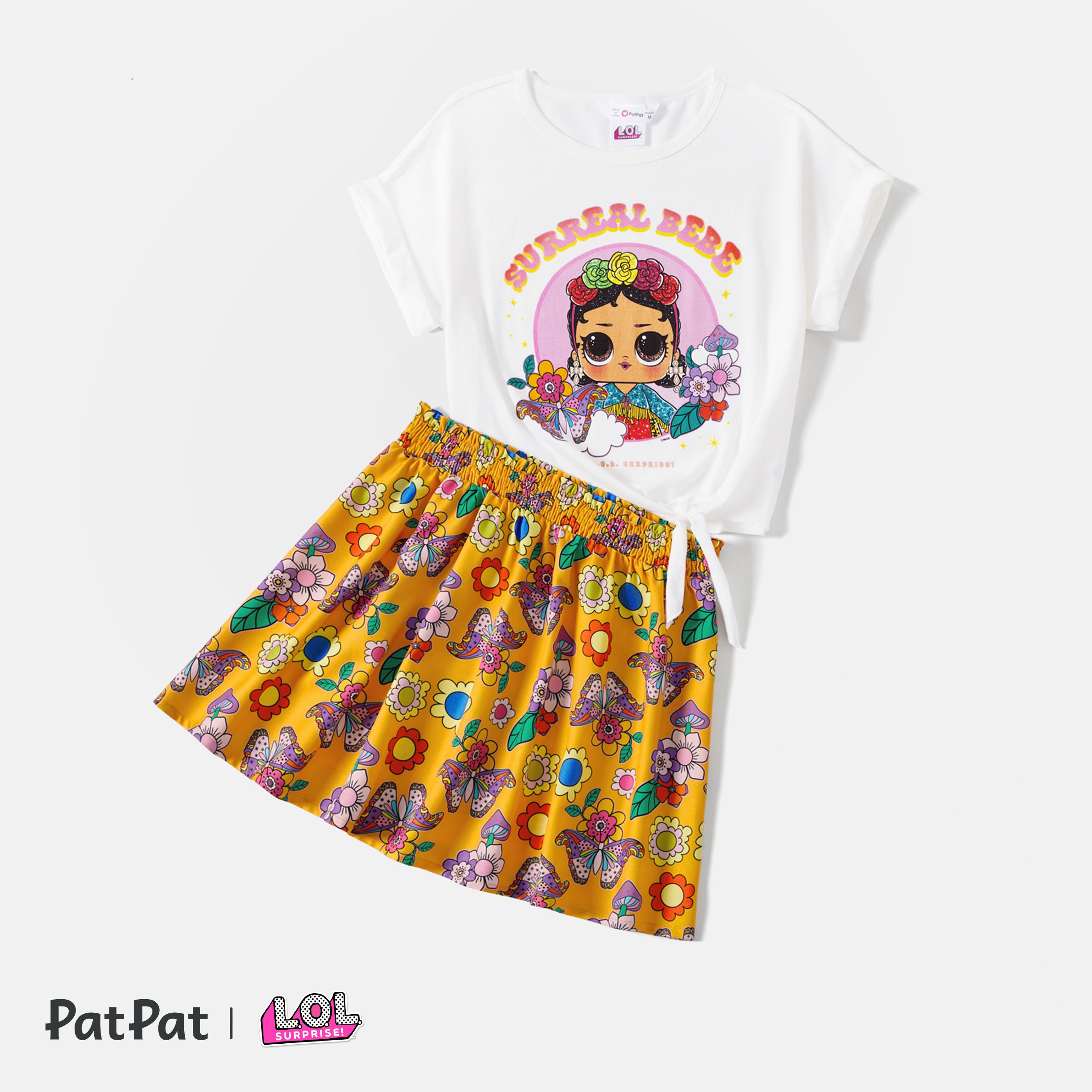 L.O.L. Surprise Mommy And Me 2pcs Cotton Short-sleeve Knot Front Graphic Tee And Allover Print Skirt Set