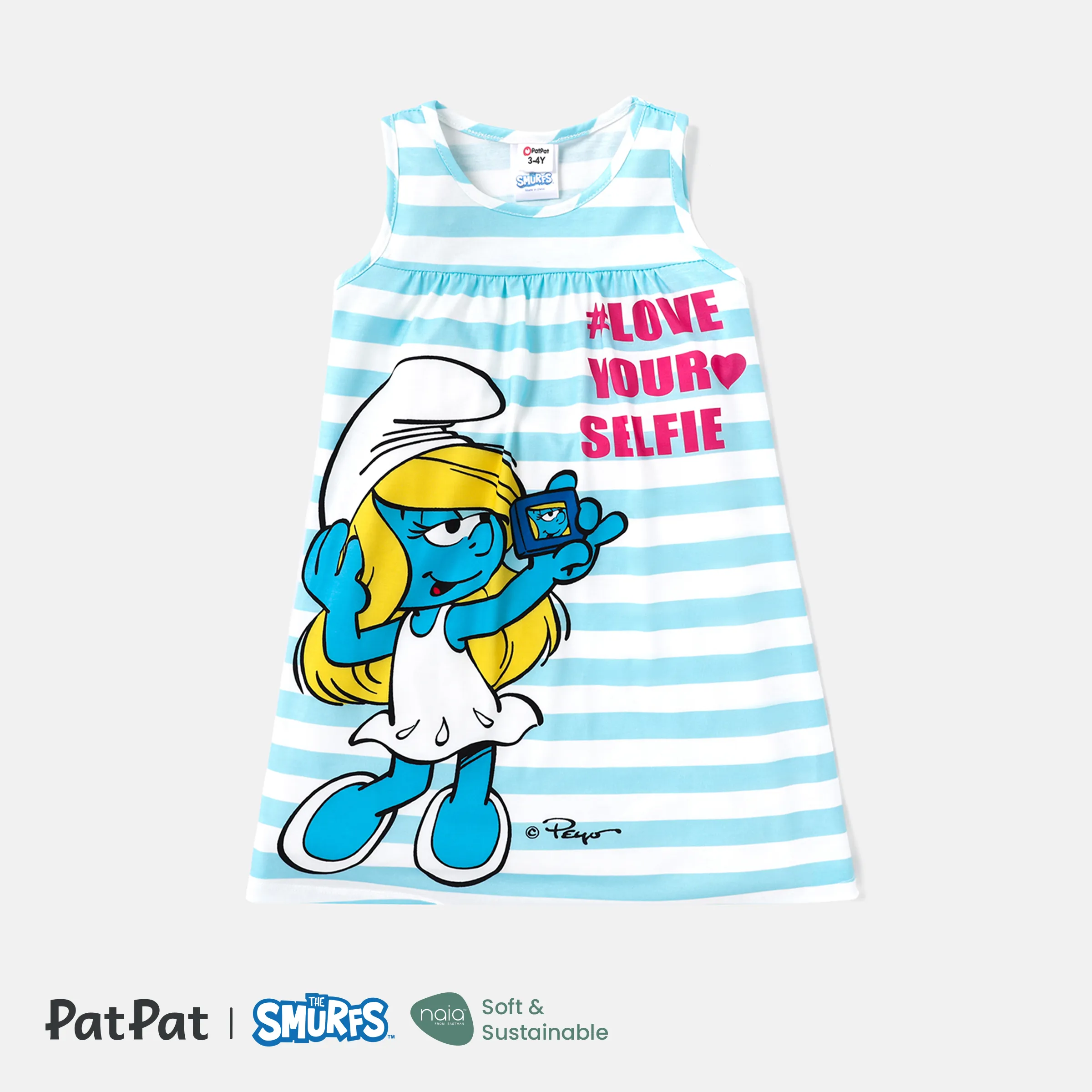 The Smurfs Toddler Girl Naiatm Stripe/Lemon & Character Print Tank Dress