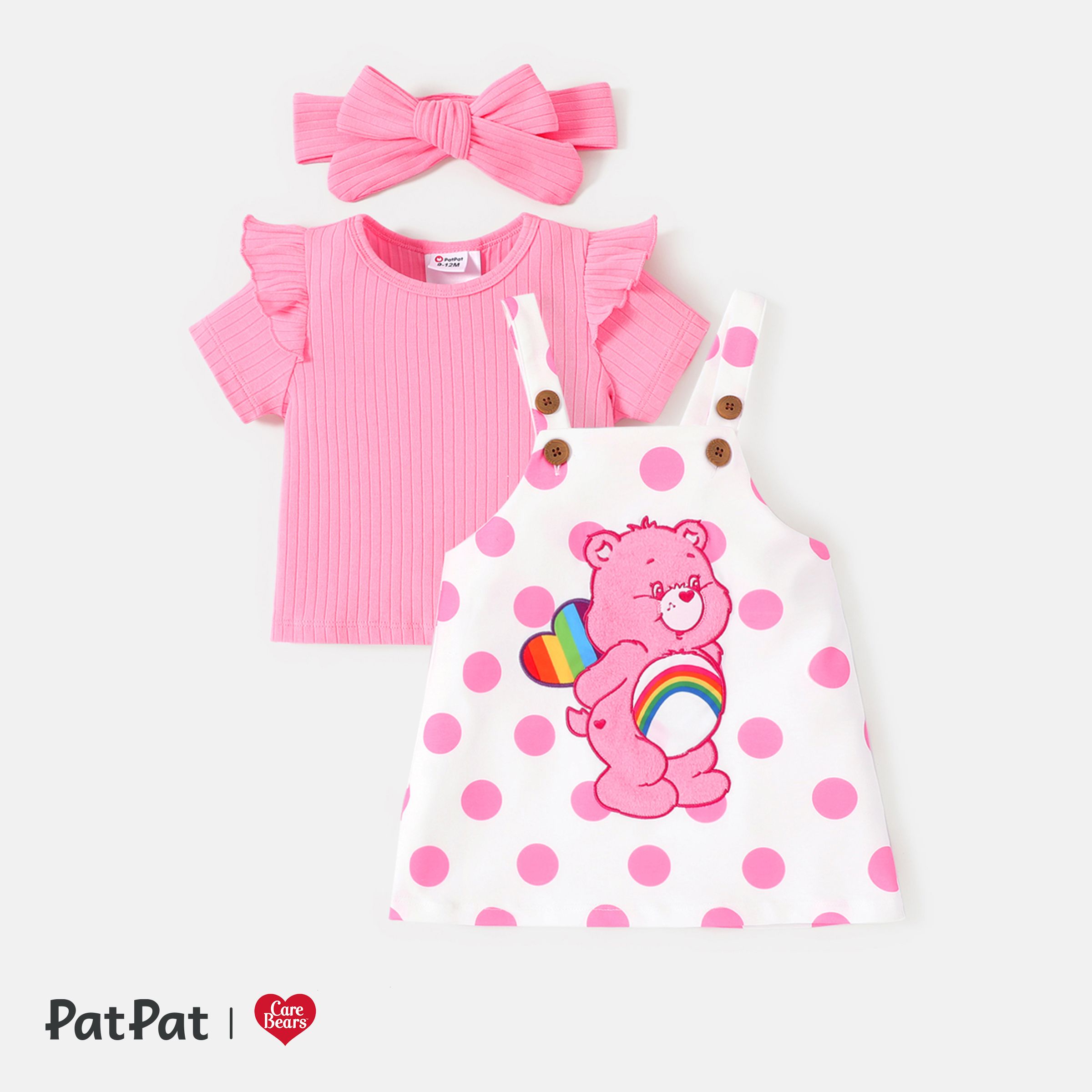 Care Bears Baby / Toddler Girl 3pcs Naia™ Flutter-sleeve Côtelé Top & Slip Dress & Headband Set