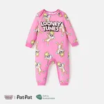 Looney Tunes Baby Girl/Boy Naia™ Character & Letter Print Long-sleeve Jumpsuit  Pink