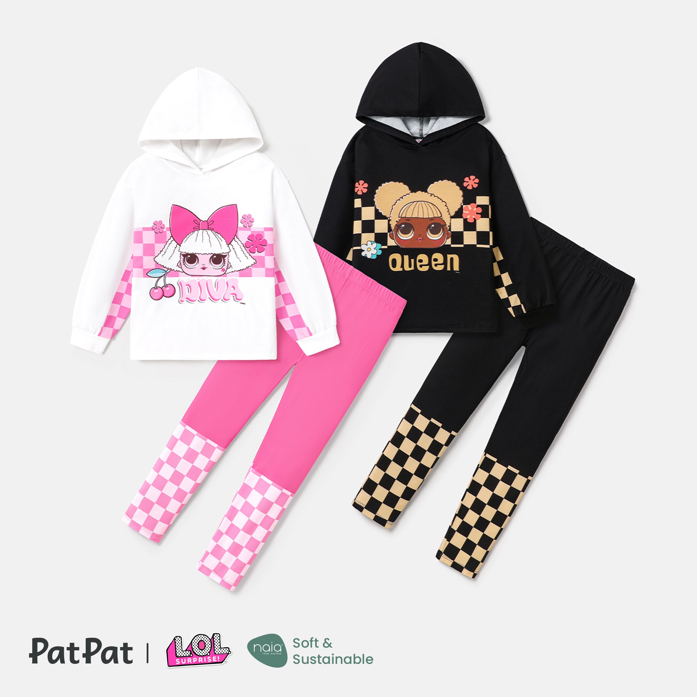 

L.O.L. SURPRISE! Kid Girl 2pcs Naia™ Character & Plaid Print Long-sleeve Hoodie and Pants Set