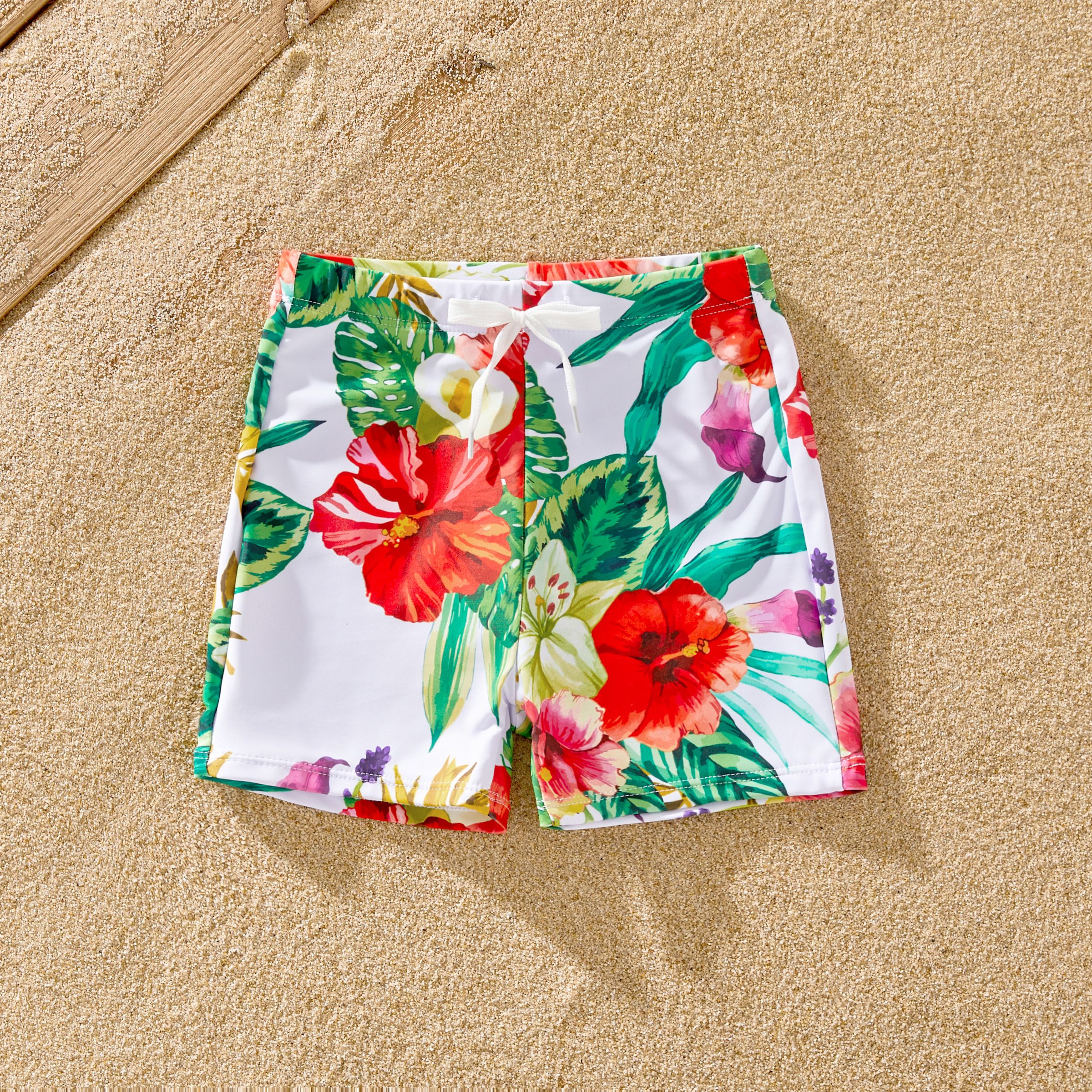 Family Matching Floral Drawstring Swim Trunks or Halter Tie Cross Front Swimsuit
