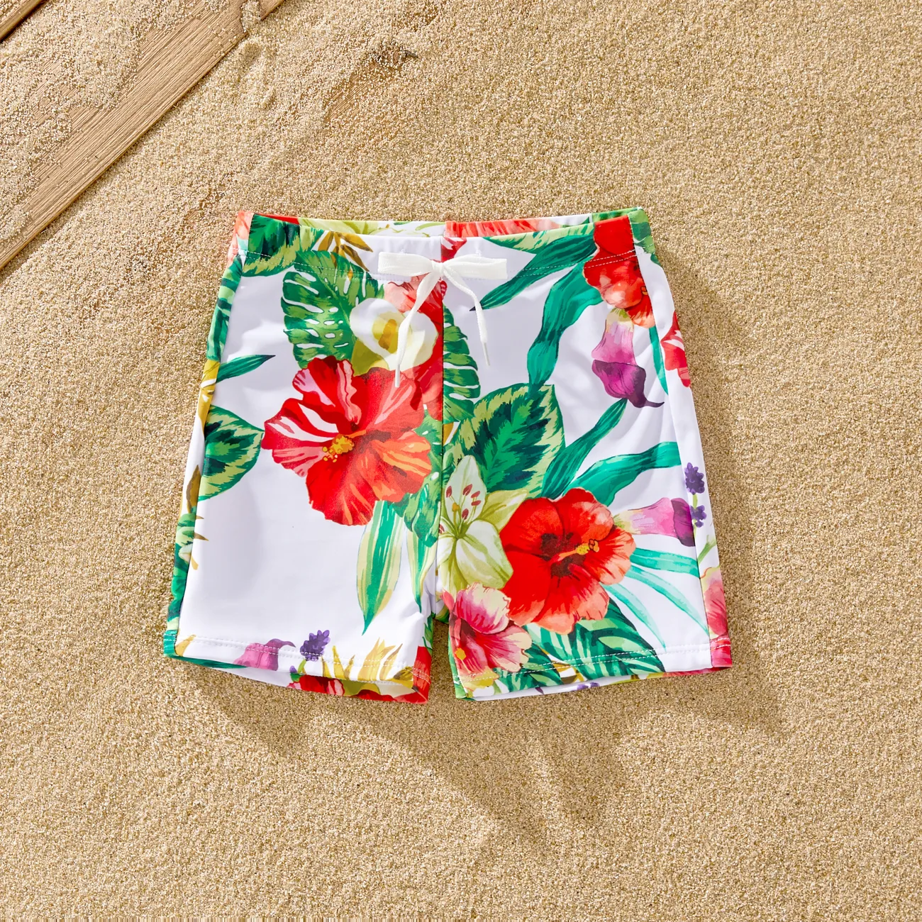 Family Matching Floral Drawstring Swim Trunks or Halter Tie Cross Front Swimsuit LightYellow big image 1