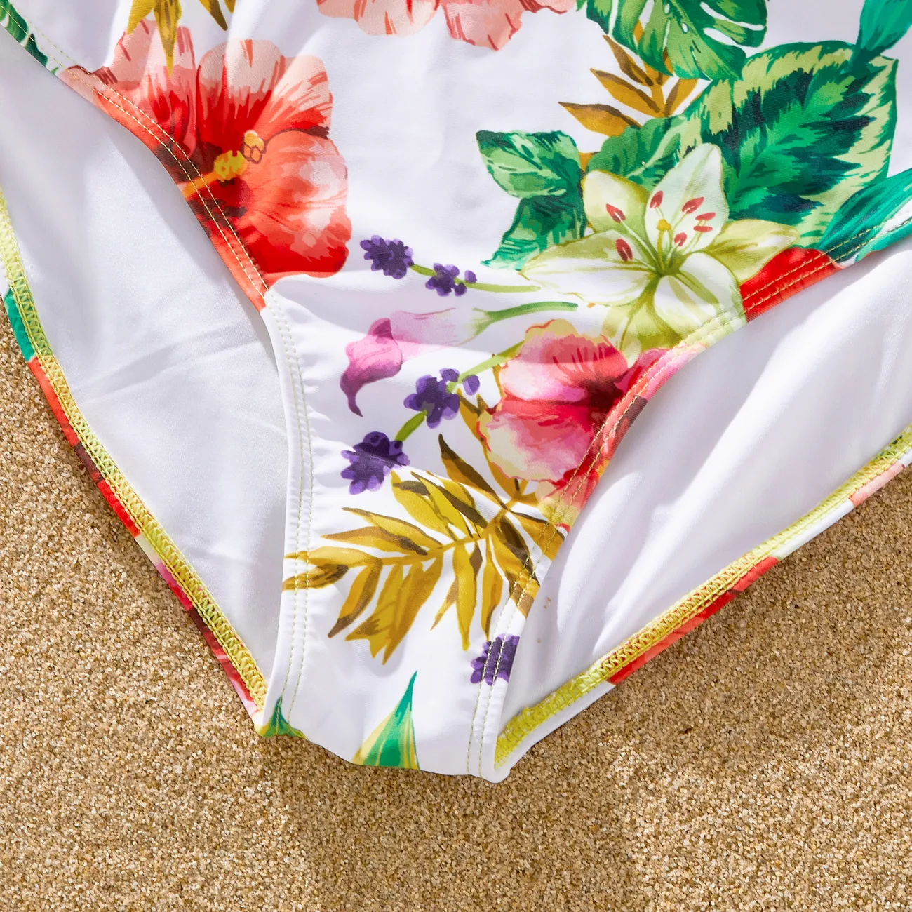 Family Matching Floral Drawstring Swim Trunks or Halter Tie Cross Front Swimsuit LightYellow big image 1