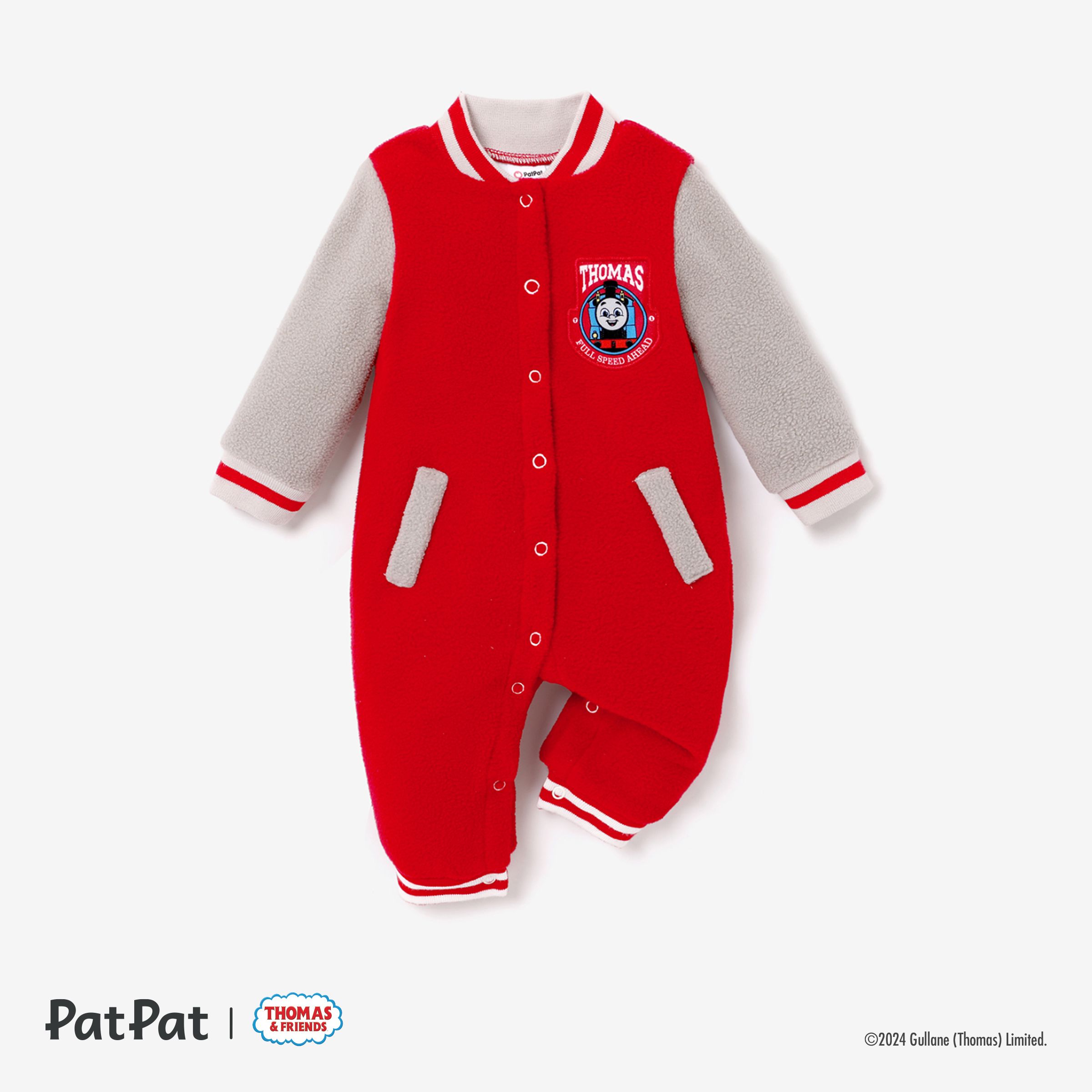 Thomas & Friends Baby Boy Character Print Polarfleece Solid Color Jumpsuit