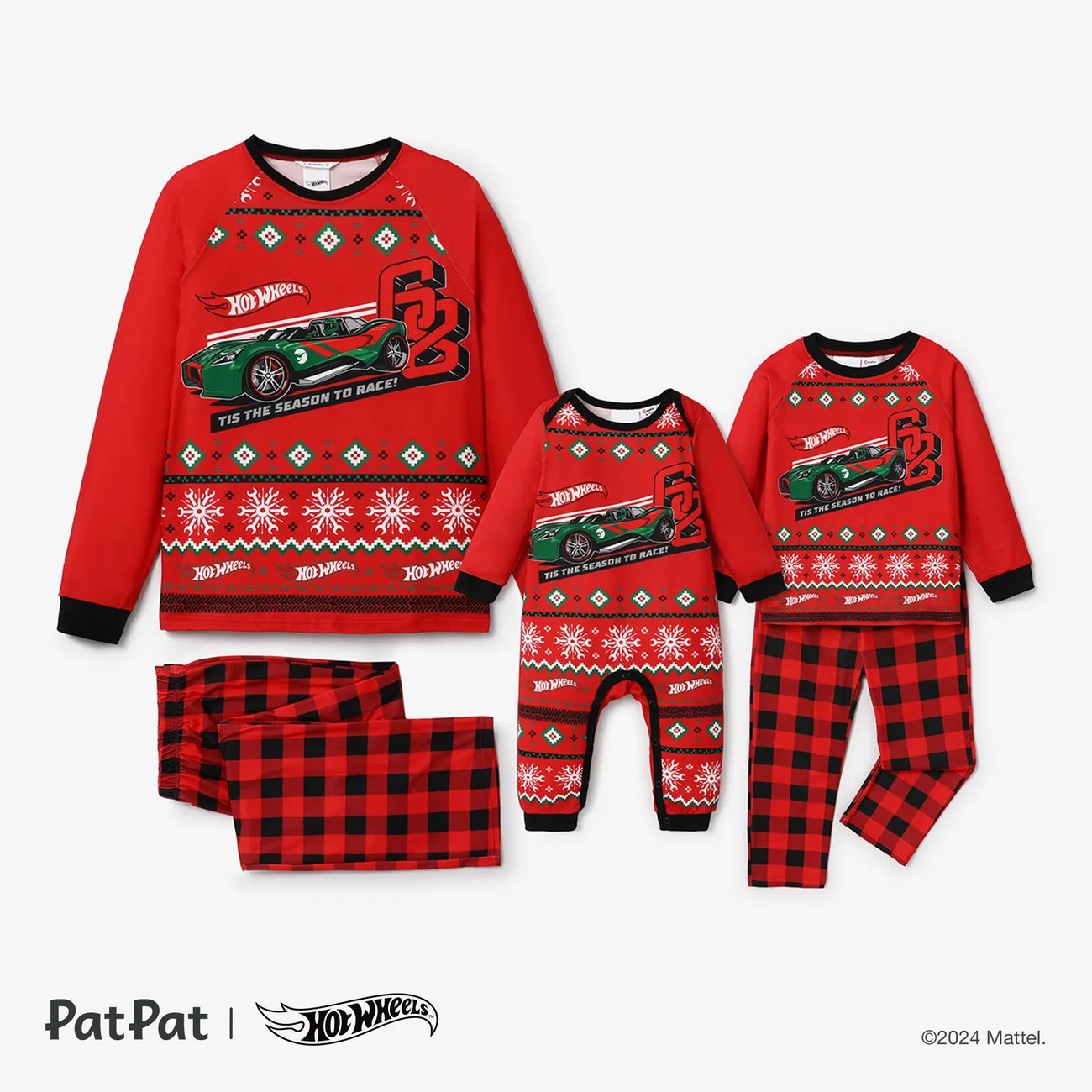 Hot Wheels Christmas Family Matching Vehicle Race Car Print Pajamas Sets (Flame Resistant) Red big image 1