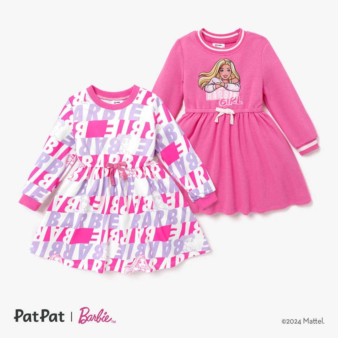 Barbie Toddler/Kids Girl Character Print Long-sleeve Dresses  Pink big image 1