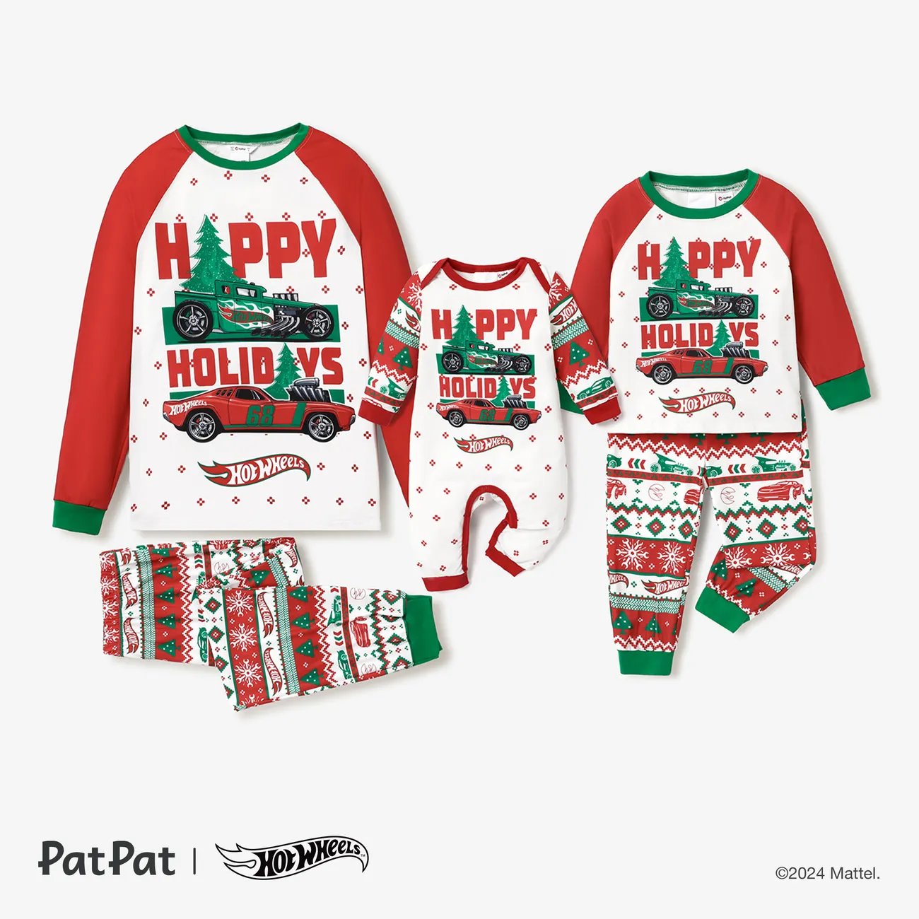Hot Wheels Christmas Daddy and Me Vehicle Race Car Print Pajamas Sets (Flame Resistant) Red big image 1