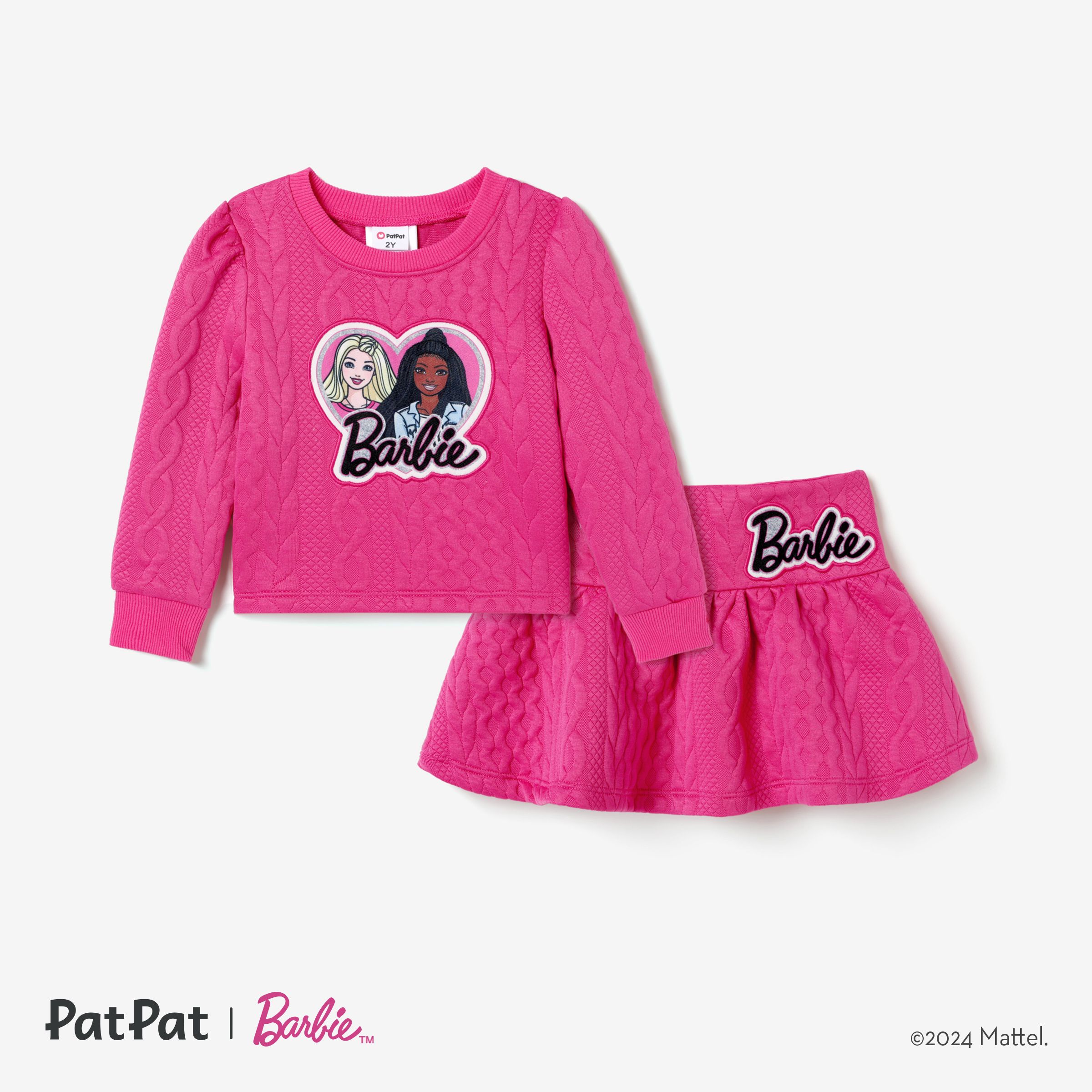 Barbie Toddler Girl Heart Print Allover Letter Print Long-sleeve Top And Skirt Set