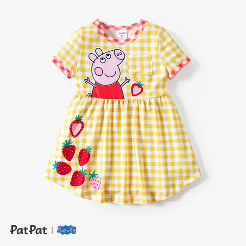 Peppa Schwein Kleinkind Mädchen Sommer Frucht / Gitter / Streifenmuster Kleid
