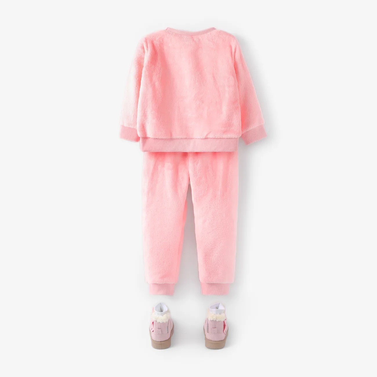 2-piece Toddler Girl Cat Pattern Fuzzy Pullover and Pink Pants Set Light Pink big image 1