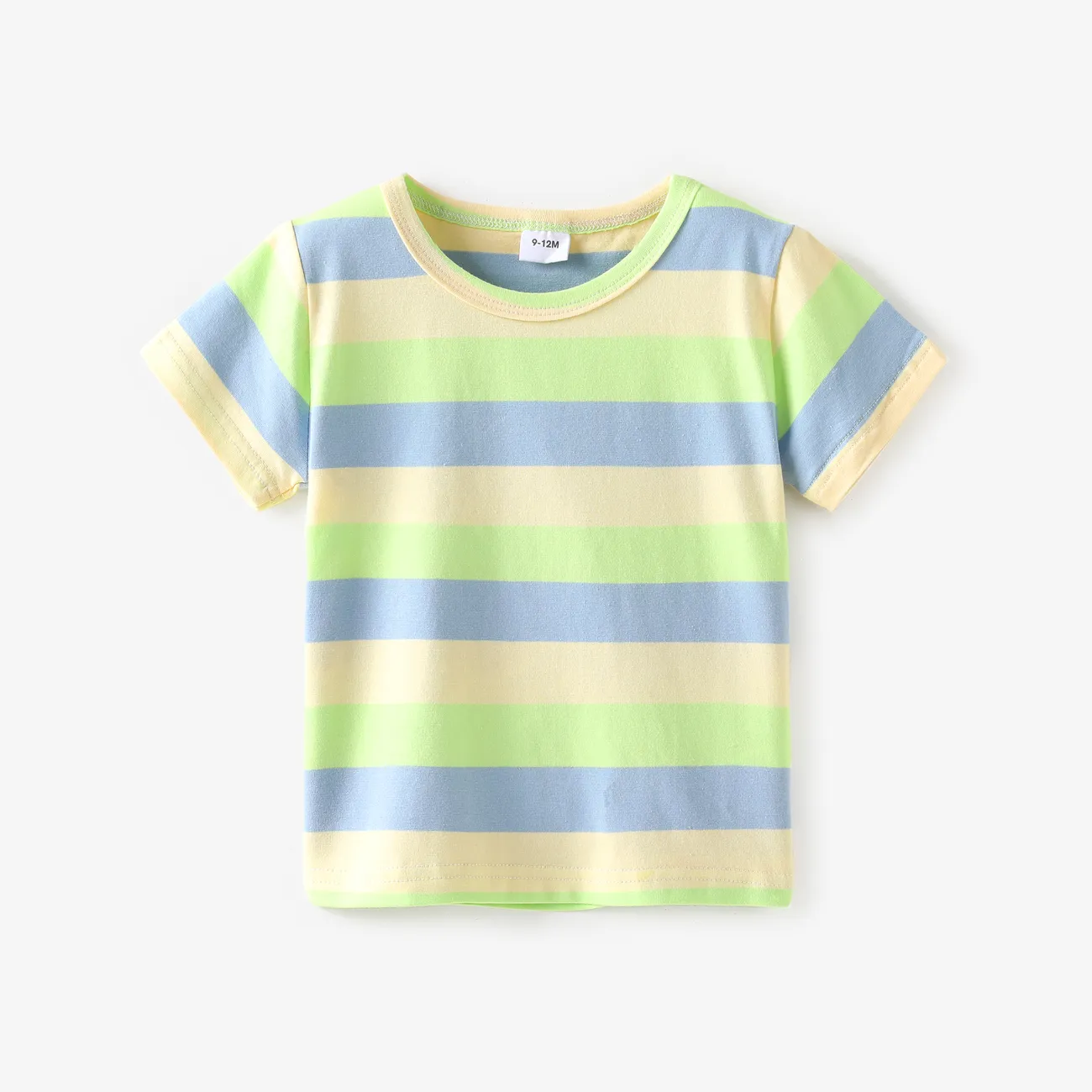 2pcs Baby Boy/Girl 95% Cotton Short-sleeve Striped Tee and Cartoon Giraffe Print Denim Overalls Shorts Set Green big image 1