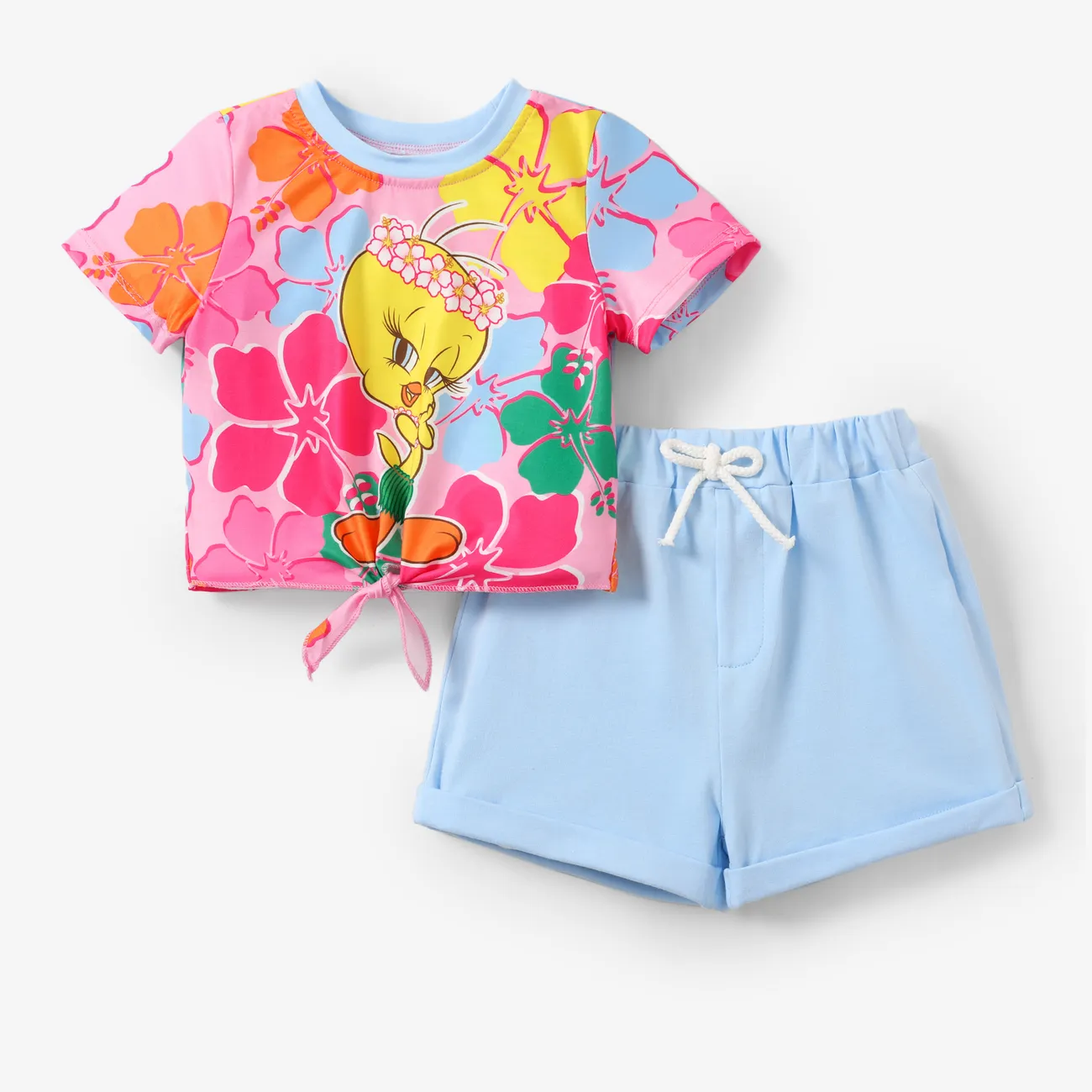 Looney Tunes 2pcs Toddler Girls Character Print Floral T-Shirt and Shorts Set
 Roseo big image 1