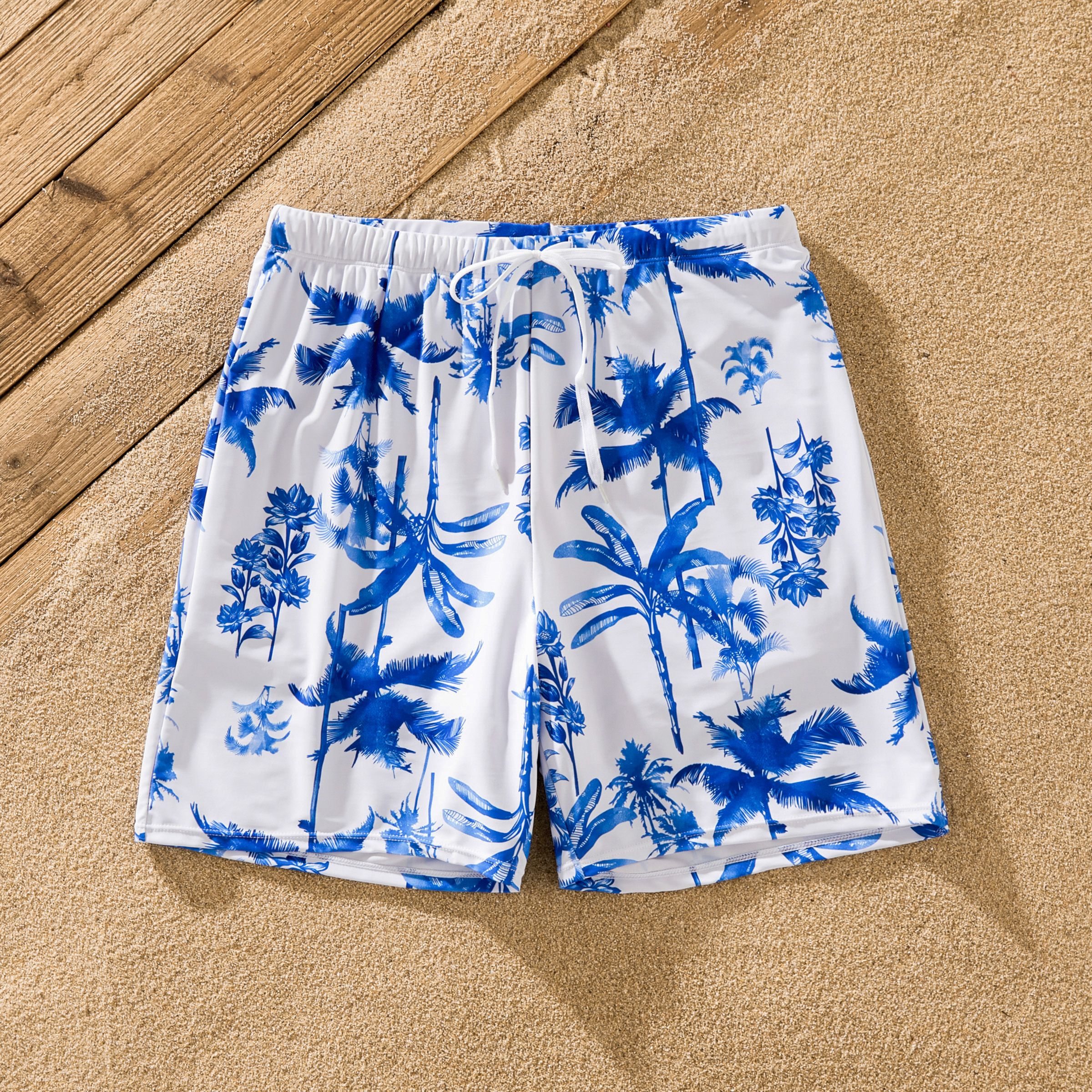 Family Matching Palm Leaf Print Swim Trunks Or One-Piece Ruffle V-Neck Swimsuit