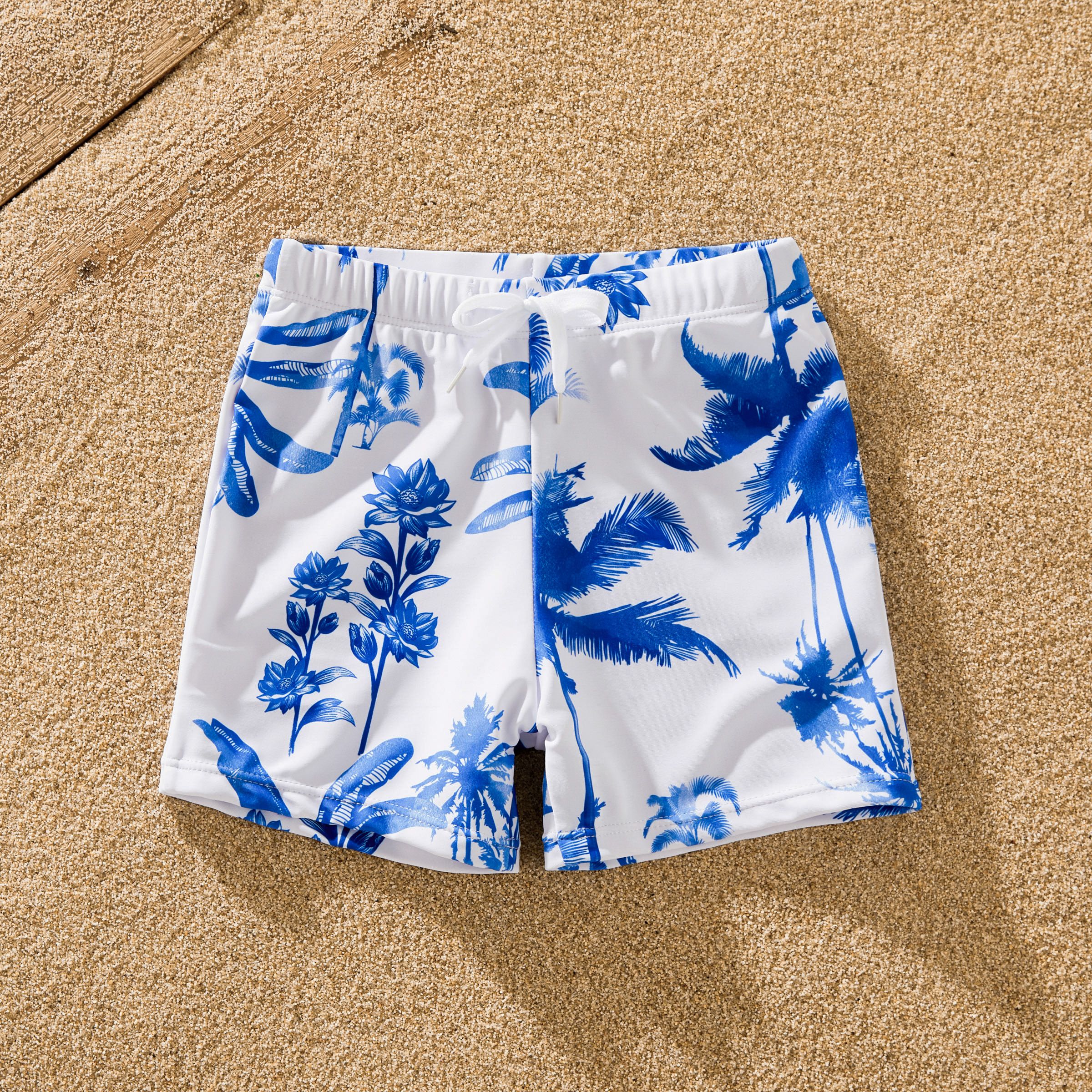 Family Matching Palm Leaf Print Swim Trunks Or One-Piece Ruffle V-Neck Swimsuit