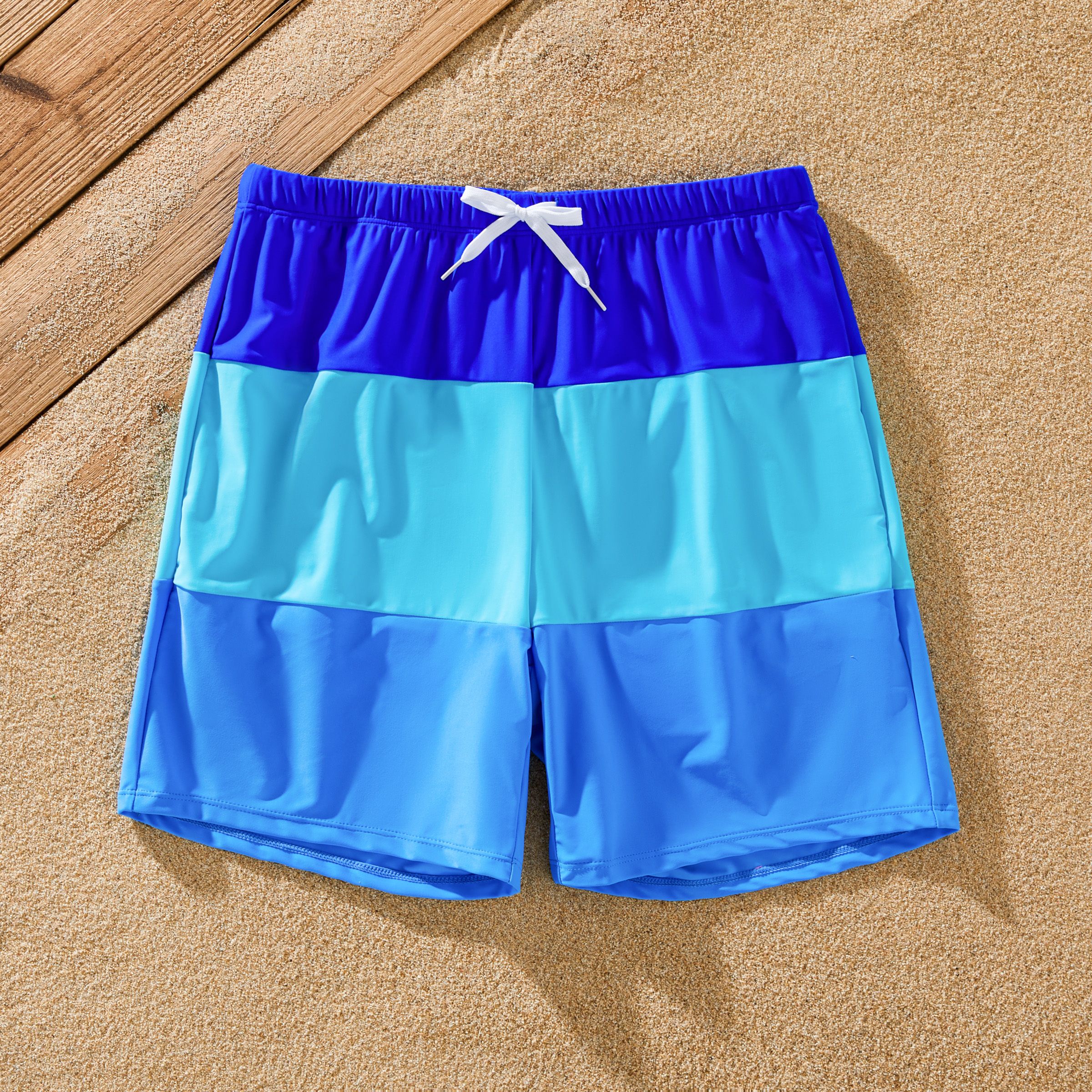 Family Matching Color-block Swim Trunks Or One-piece Bandage Swimwear