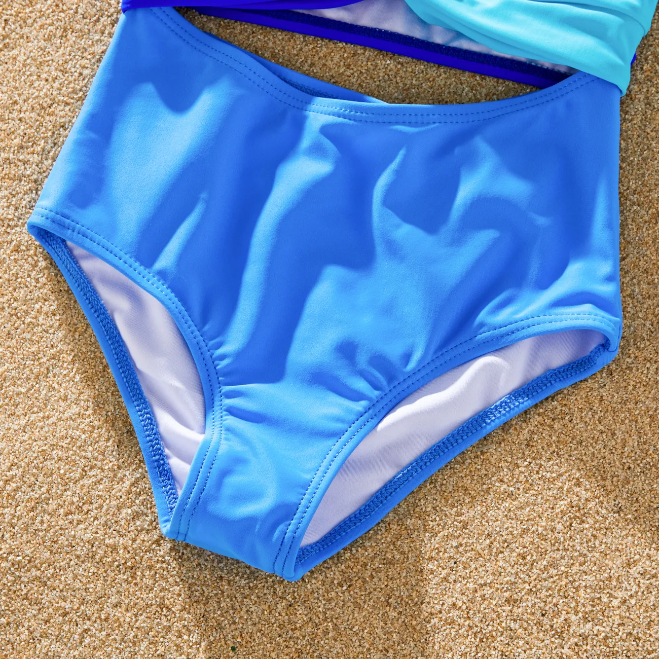 ملابس السباحة إطلالة العائلة للجنسين شريط دانتيل لون سادة متعدد الألوان big image 1