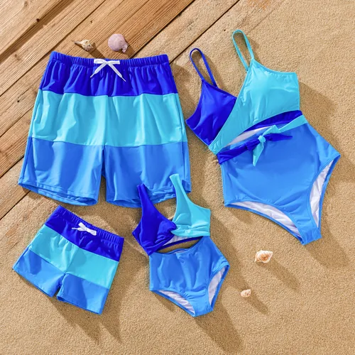 Family Matching Color-block Swim Trunks or One-piece Bandage Swimwear