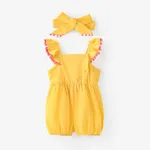 Baby Girl 2pcs Geometric Pattern Flutter Sleeve Jumpsuit and Headband Set Yellow