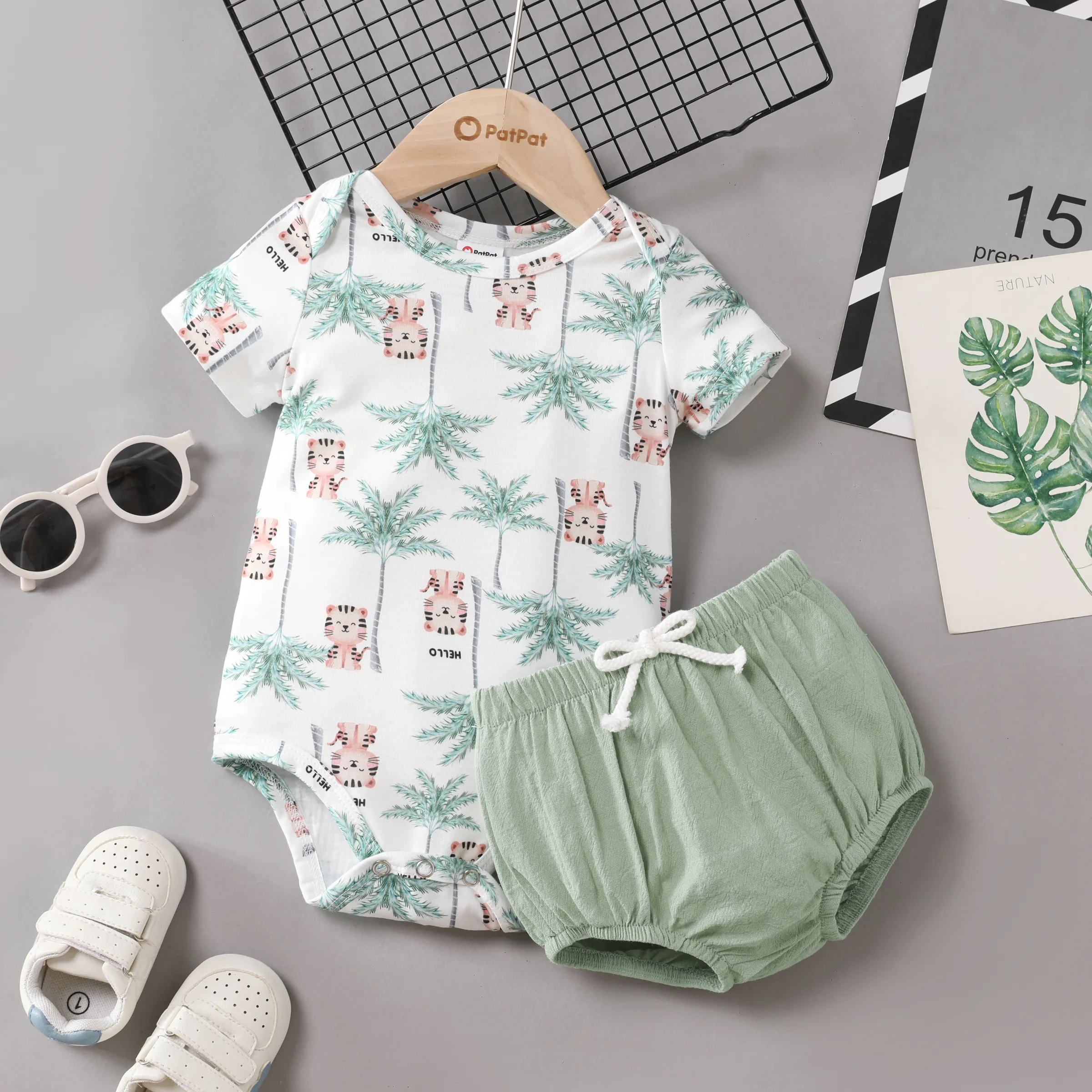 2pcs Baby Boy Animal Pattern Short-sleeve Shirt and Pants Set