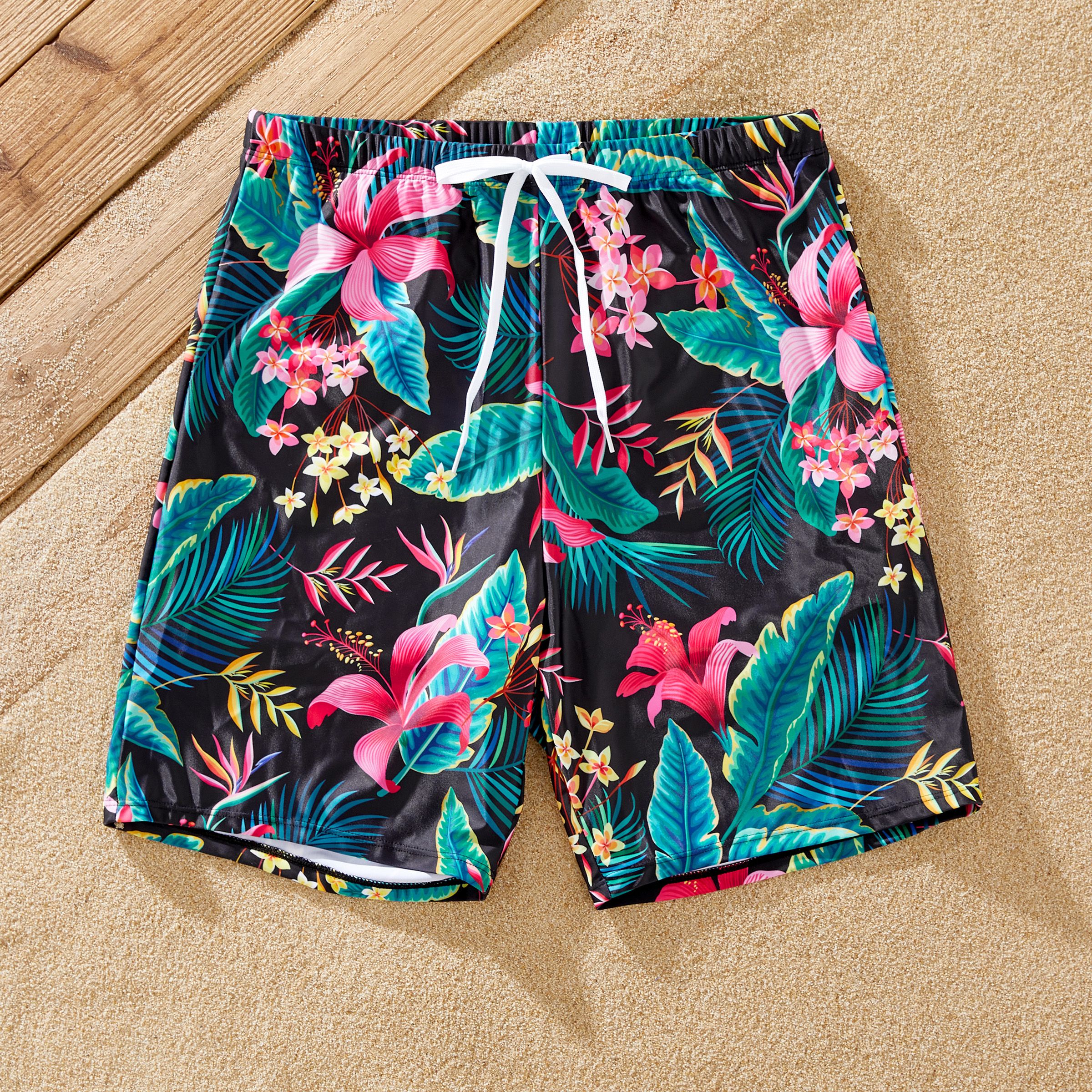 Family Matching Allover Plant Print Crisscross One-Piece Swimsuit and Swim Trunks