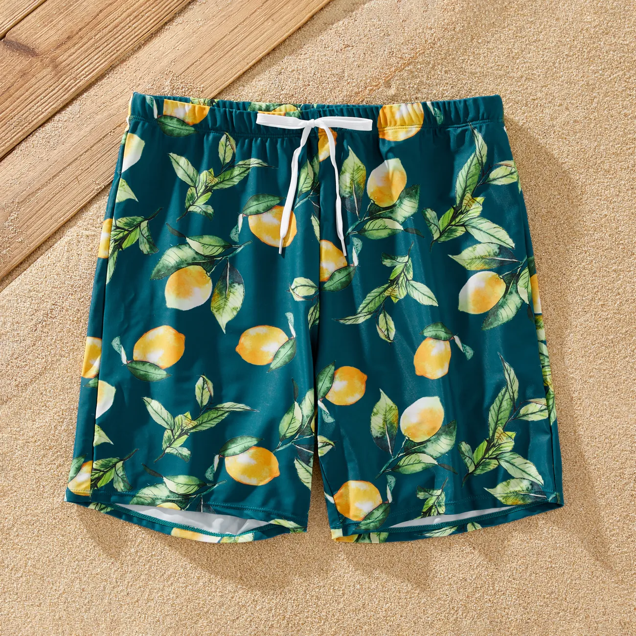 Family Matching Allover Lemon Print and Solid Halter Neck Two-piece Swimsuit or Swim Trunks Shorts Multi-color big image 1