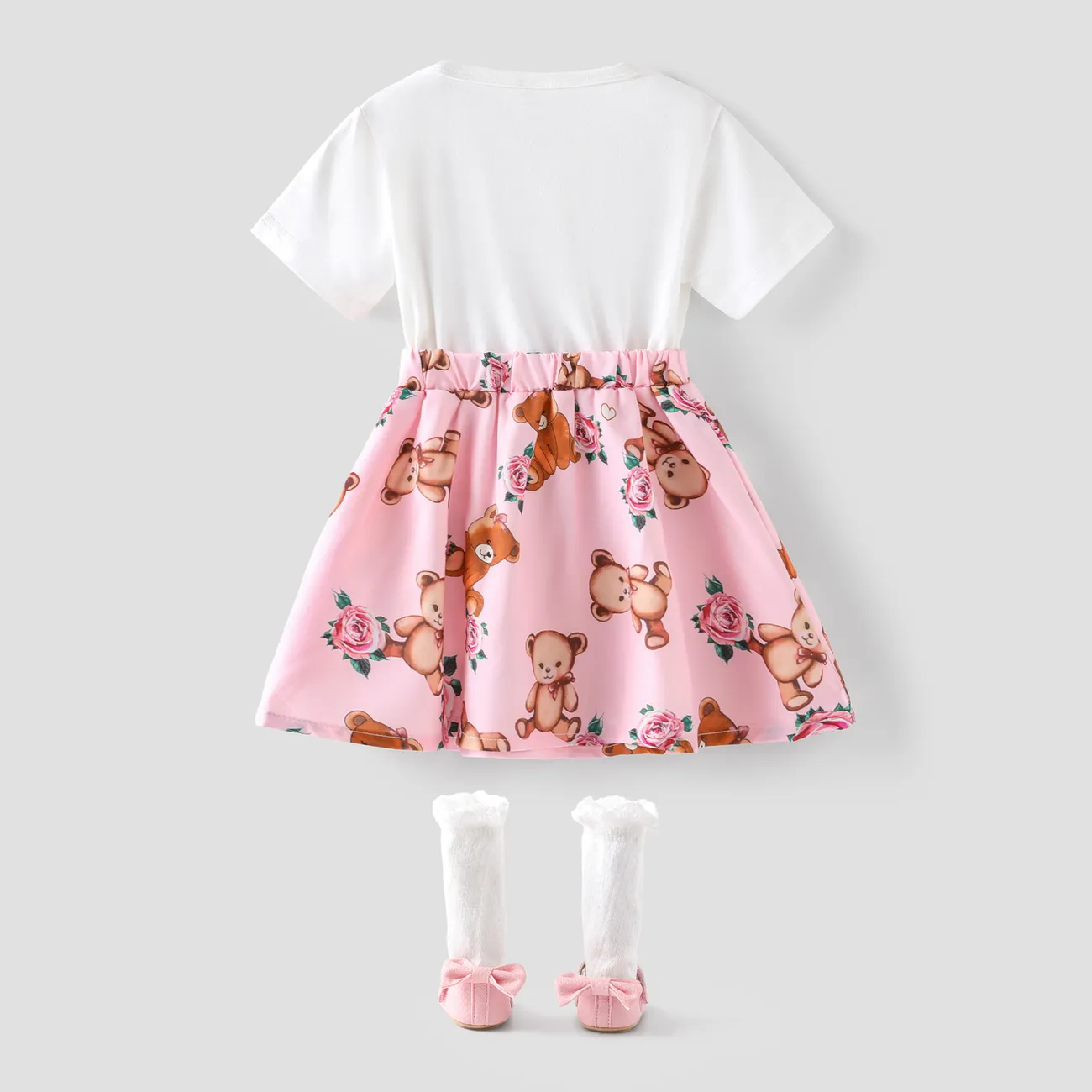 Baby Unechter Zweiteiler Bär Süß Kurzärmelig Kleider rosa big image 1