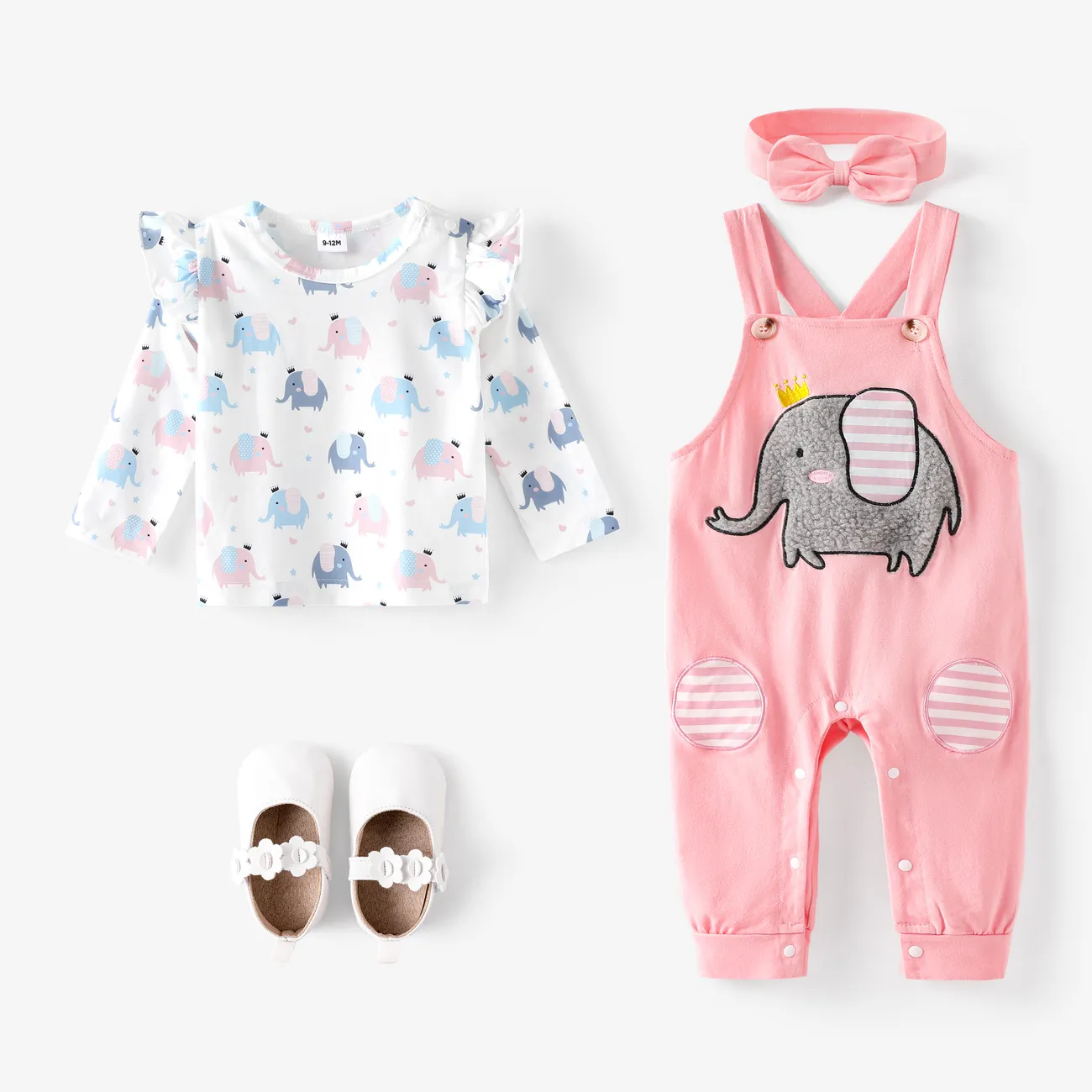 3 Stück Baby Mädchen Hypertaktil Elefant Süß Langärmelig Baby-Sets rosa big image 1