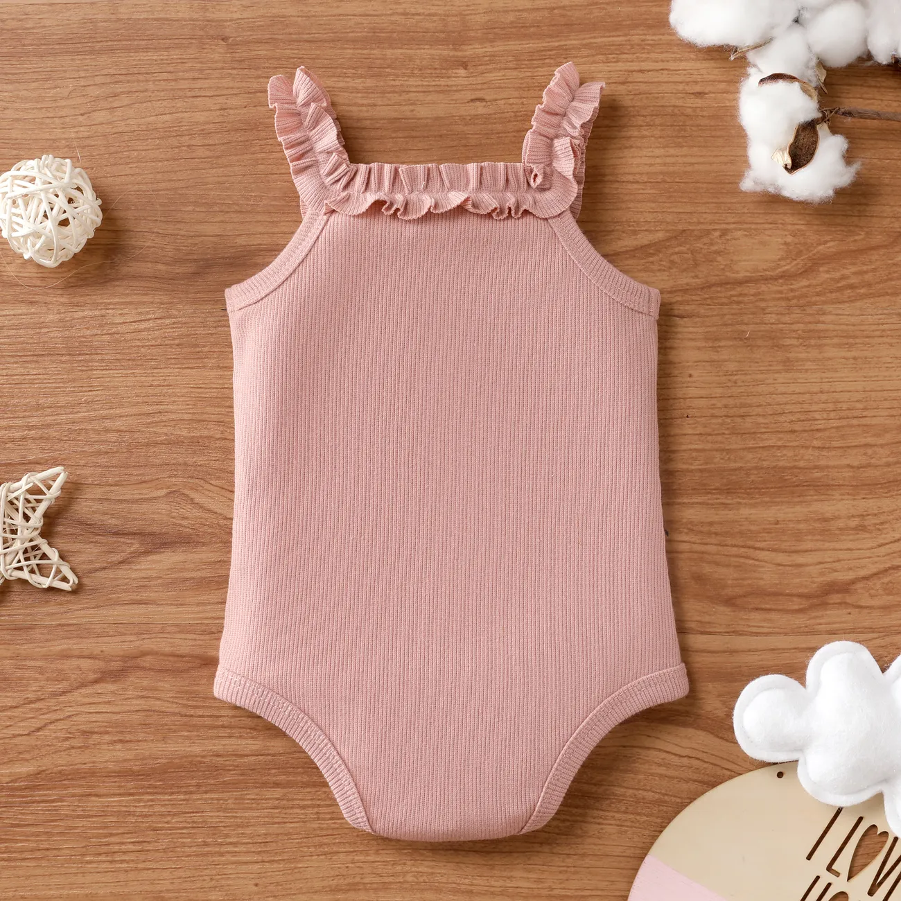  Baby Girl Cute Sleeveless Romper with Agaric Edge  Mauve Pink big image 1