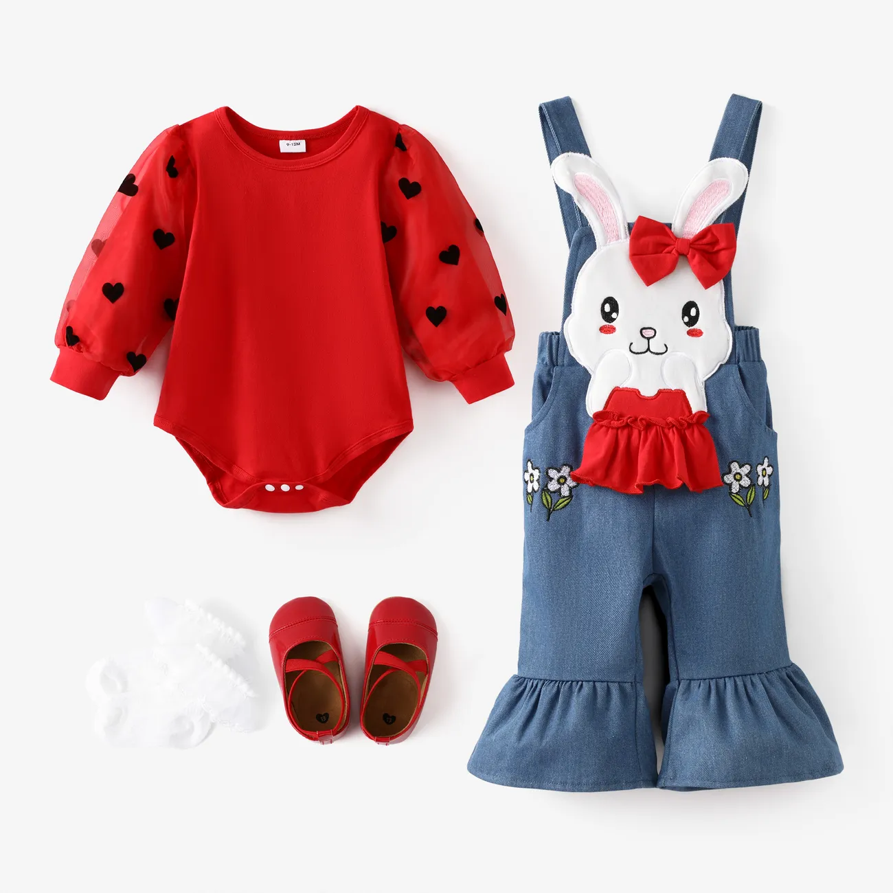 2 unidades Bebé Menina Costuras de tecido Coelho Bonito Manga comprida Conjunto para bebé Vermelho big image 1