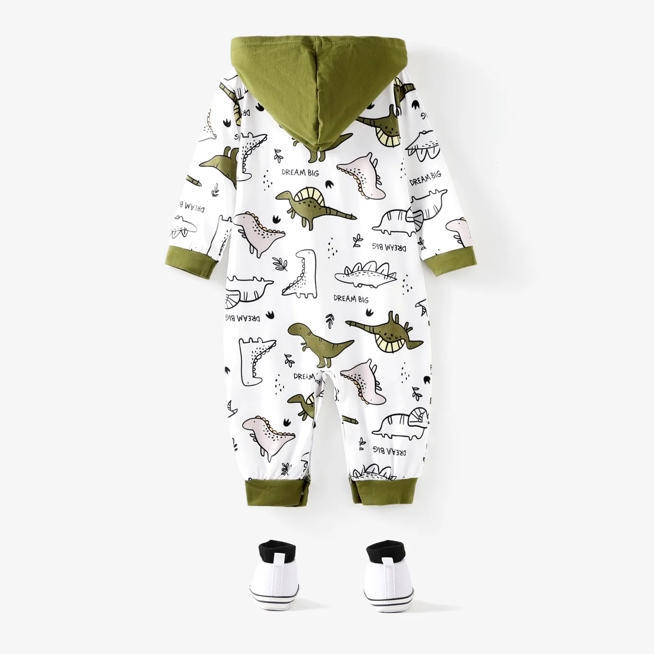 Baby Boy Buttons Front Dinosaur Pattern Long-sleeve Hooded Jumpsuit  Green big image 1