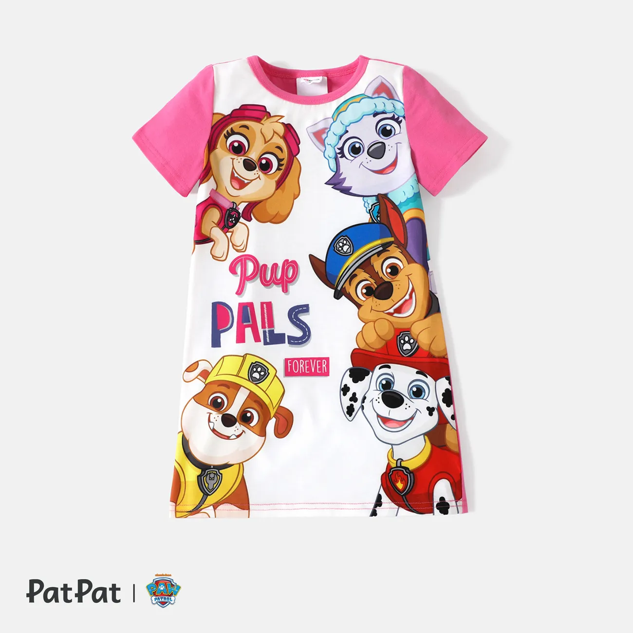 PAW Patrol Toddler Girl Letter Print Colorblock Short-sleeve Cotton Dress PinkyWhite big image 1