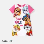 PAW Patrol Toddler Girl Letter Print Colorblock Short-sleeve Cotton Dress PinkyWhite