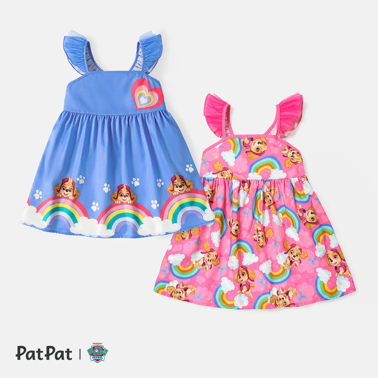 PAW Patrol Toddler Girl Ruffled Rainbow Print Cami Dress Blue big image 1