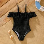 Toddler Girl Sweet Tight Solid Swimsuit with Ruffle Edge  Black