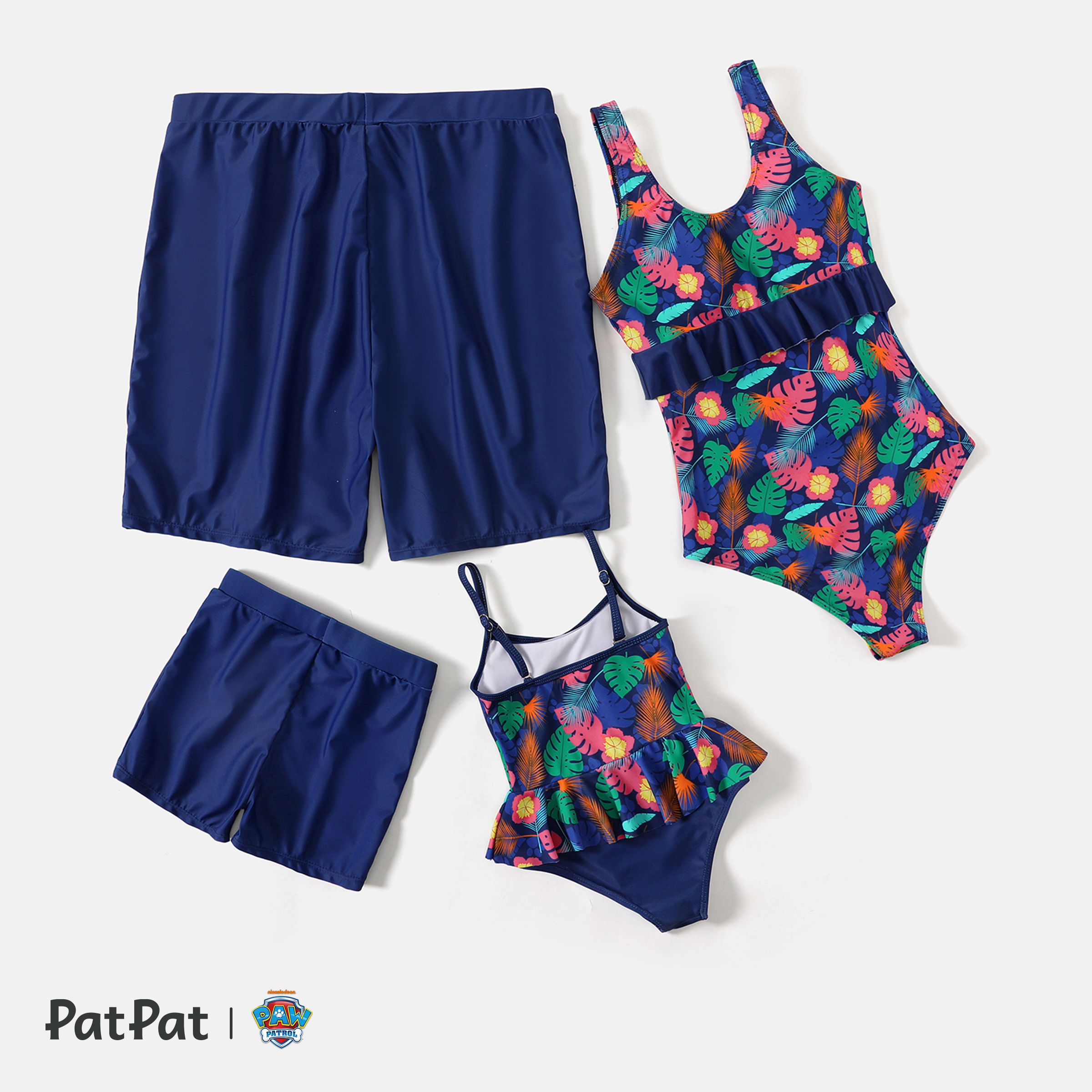 PAW Patrol Family Matching Allover Palm Leaf Print One-piece Swimsuit And Graphic Swim Trunks