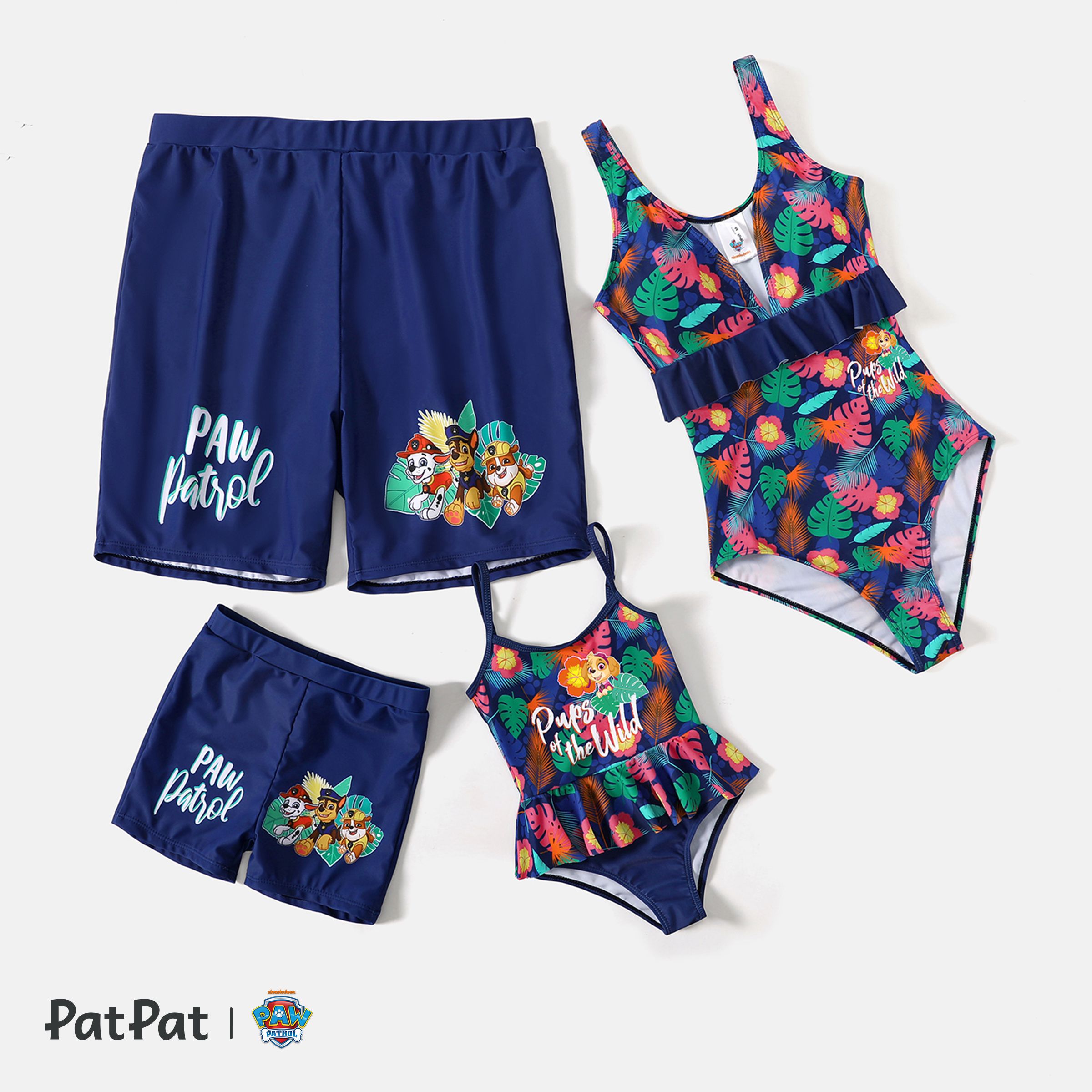 

PAW Patrol Family Matching Allover Palm Leaf Print One-piece Swimsuit and Graphic Swim Trunks