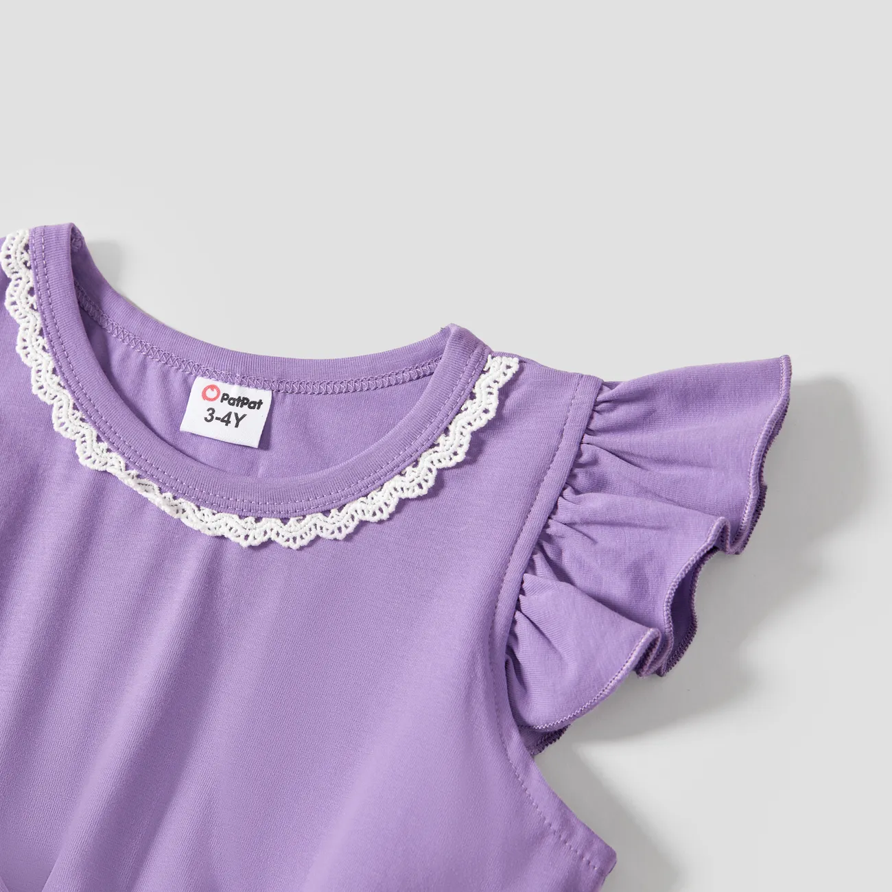 Family Matching Purple Colorblock T-shirt and Button Ruffle Sleeves Spliced Mesh Dress Sets Purple big image 1
